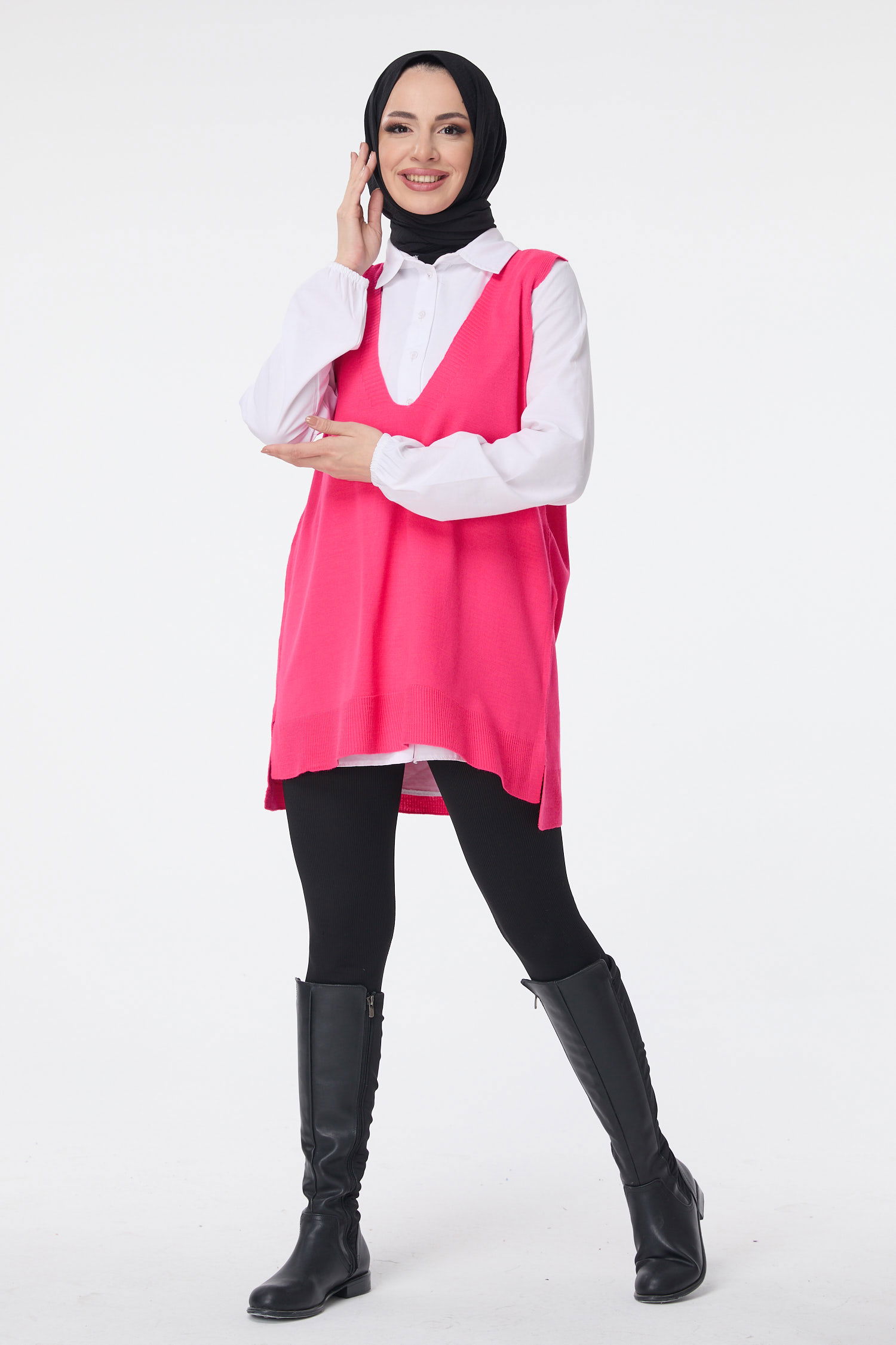 23691-FUSYA V Yaka Triko Süveter - 4