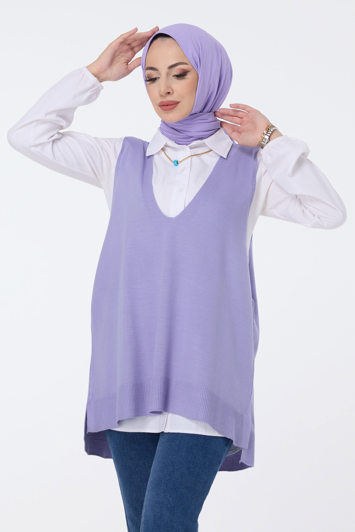 23691-LILA Triko Süveter - 1
