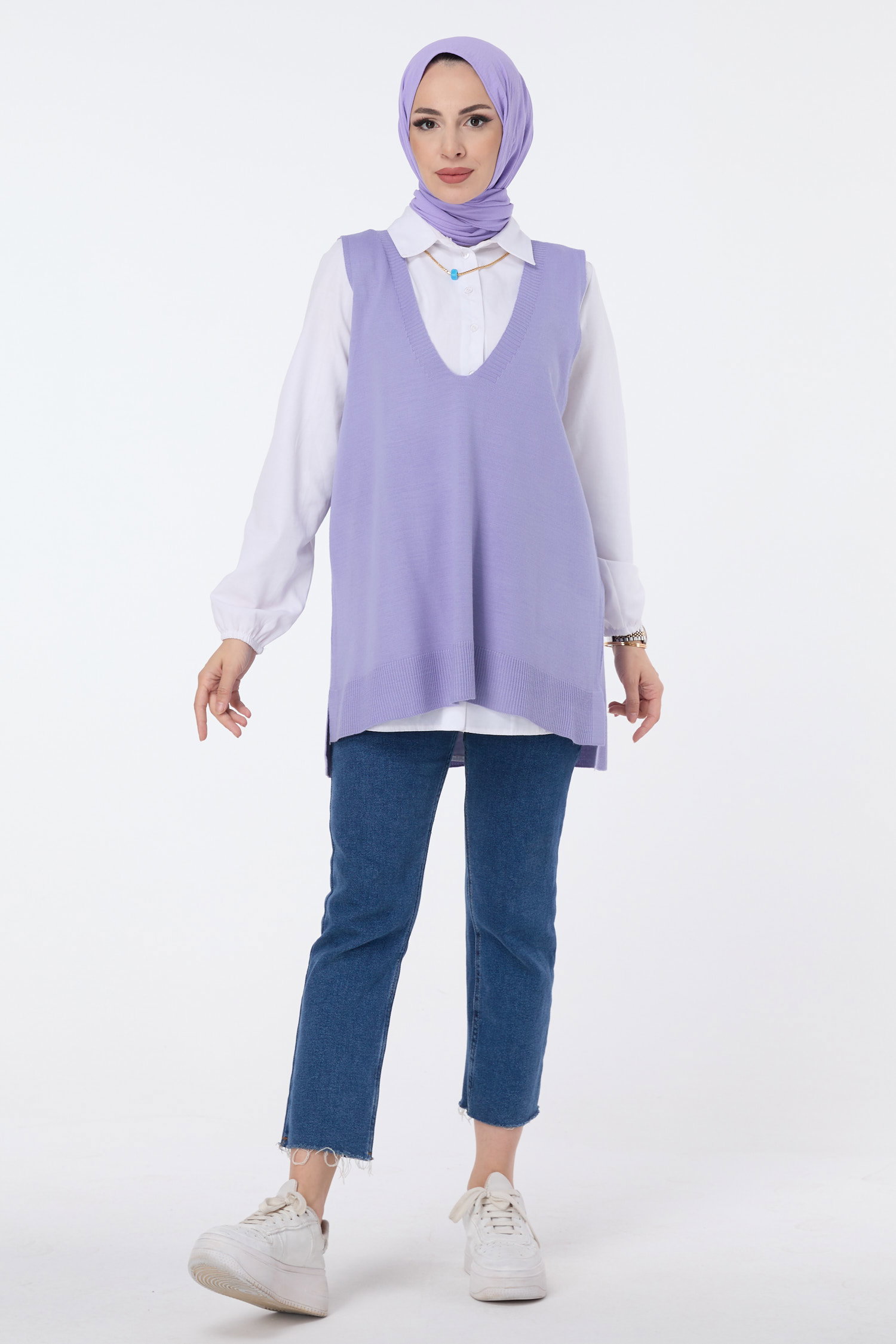 23691-LILA Triko Süveter - 2