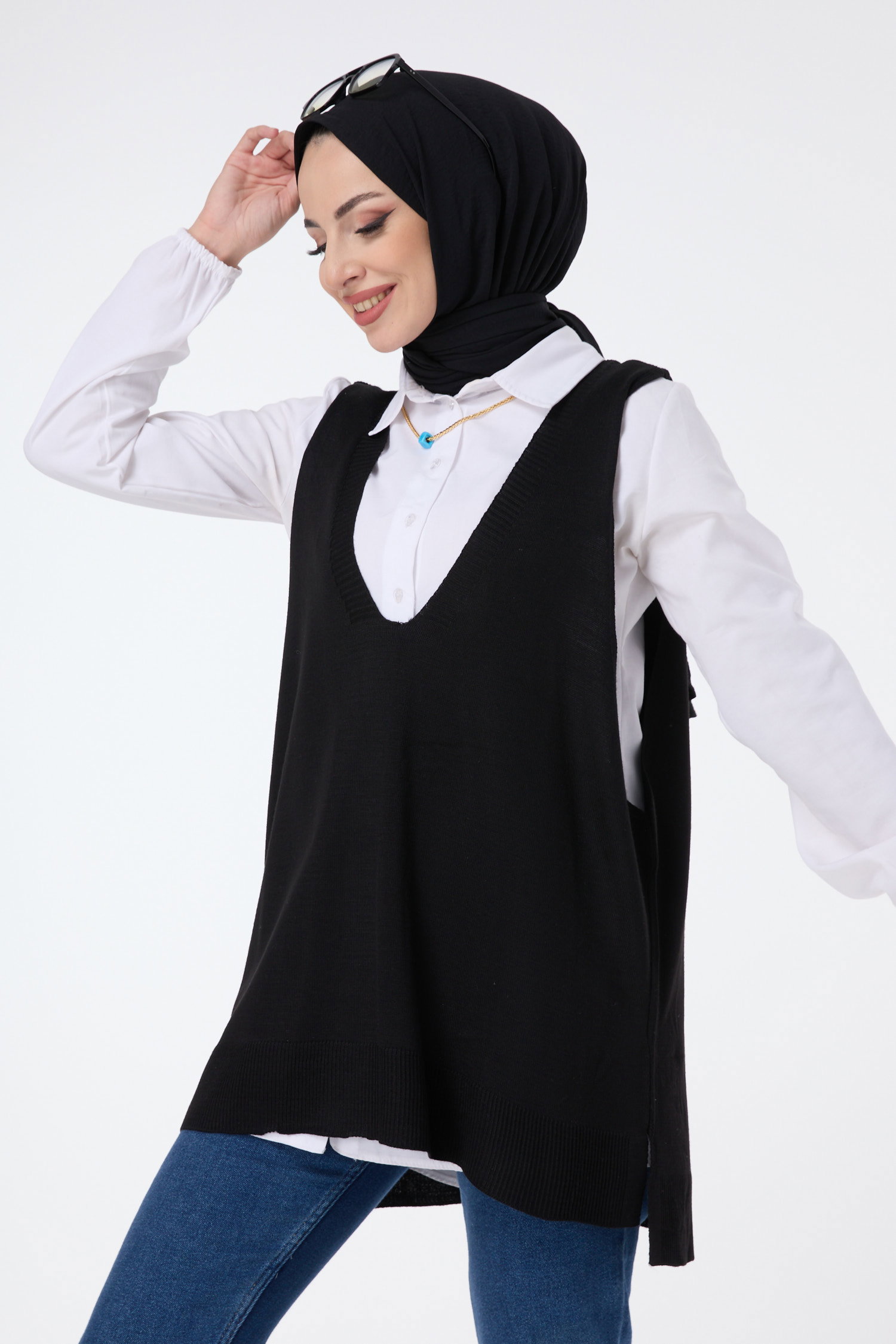 23691-SIYAH Triko Süveter - 1