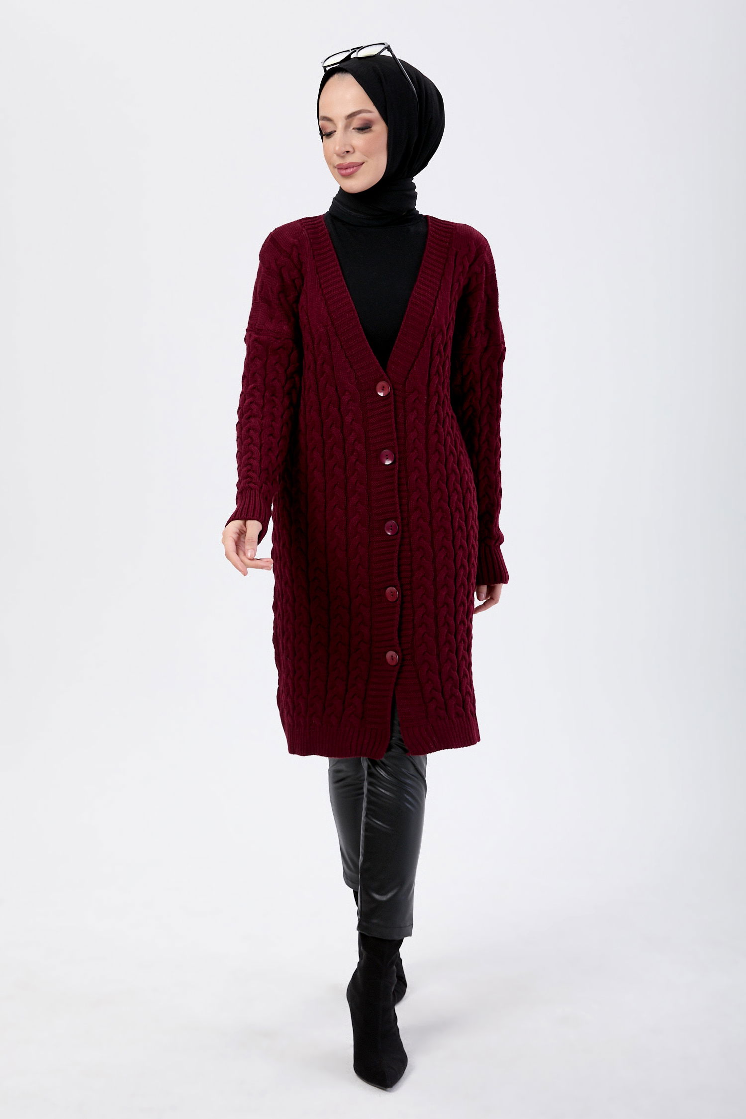 23703-BORDO Triko Hırka - 2