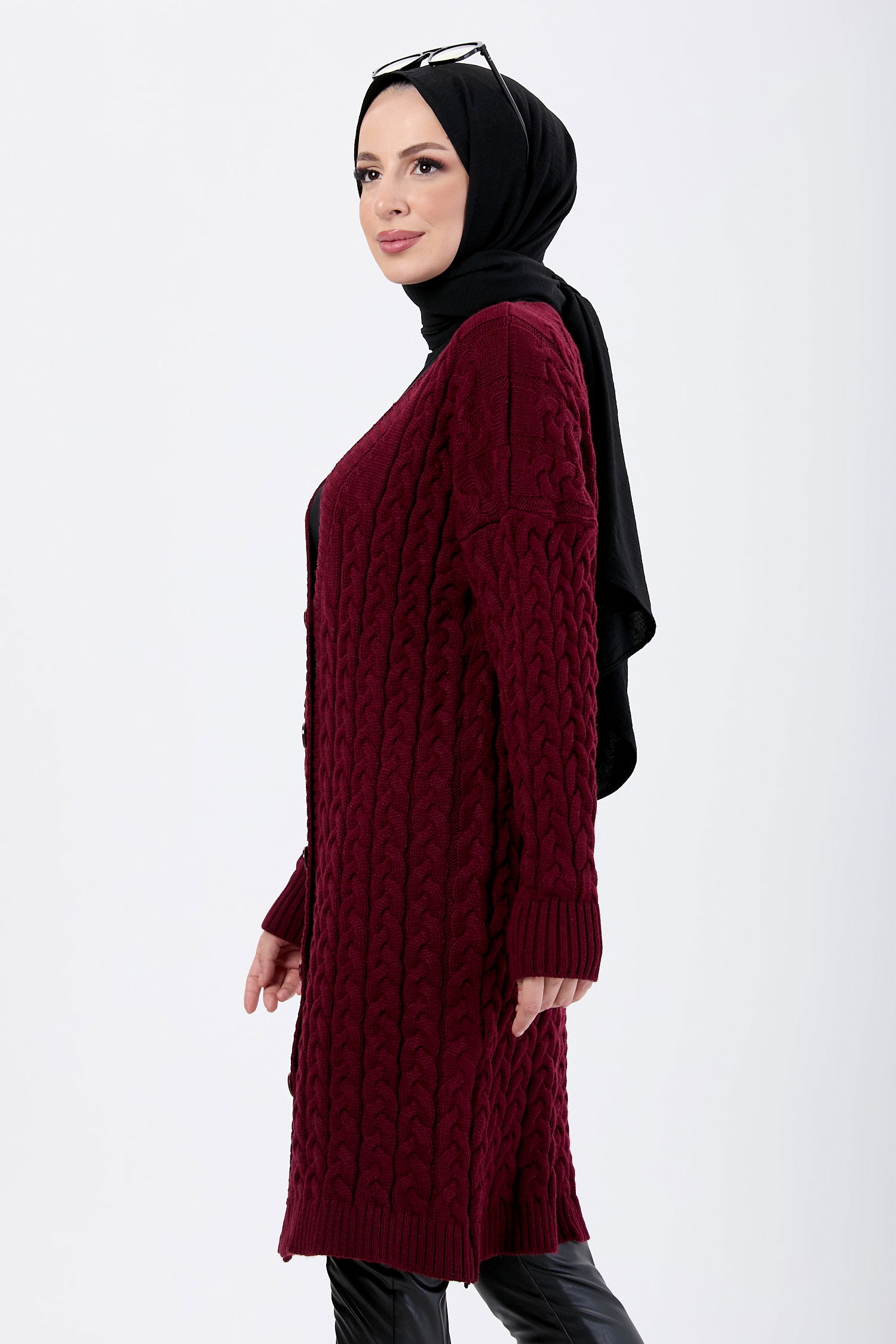 23703-BORDO Triko Hırka - 3