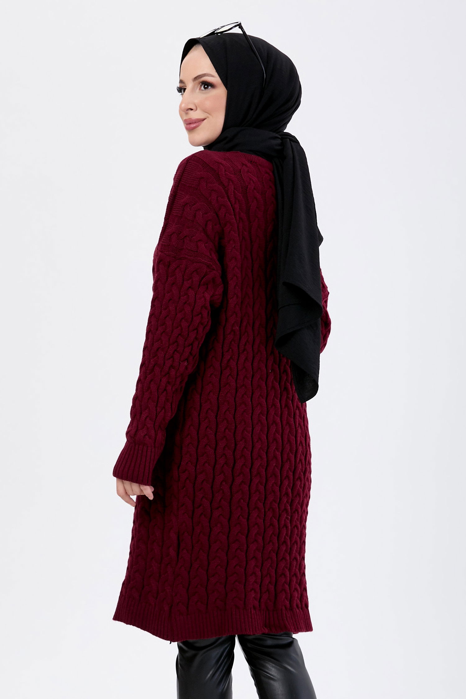 23703-BORDO Triko Hırka - 5
