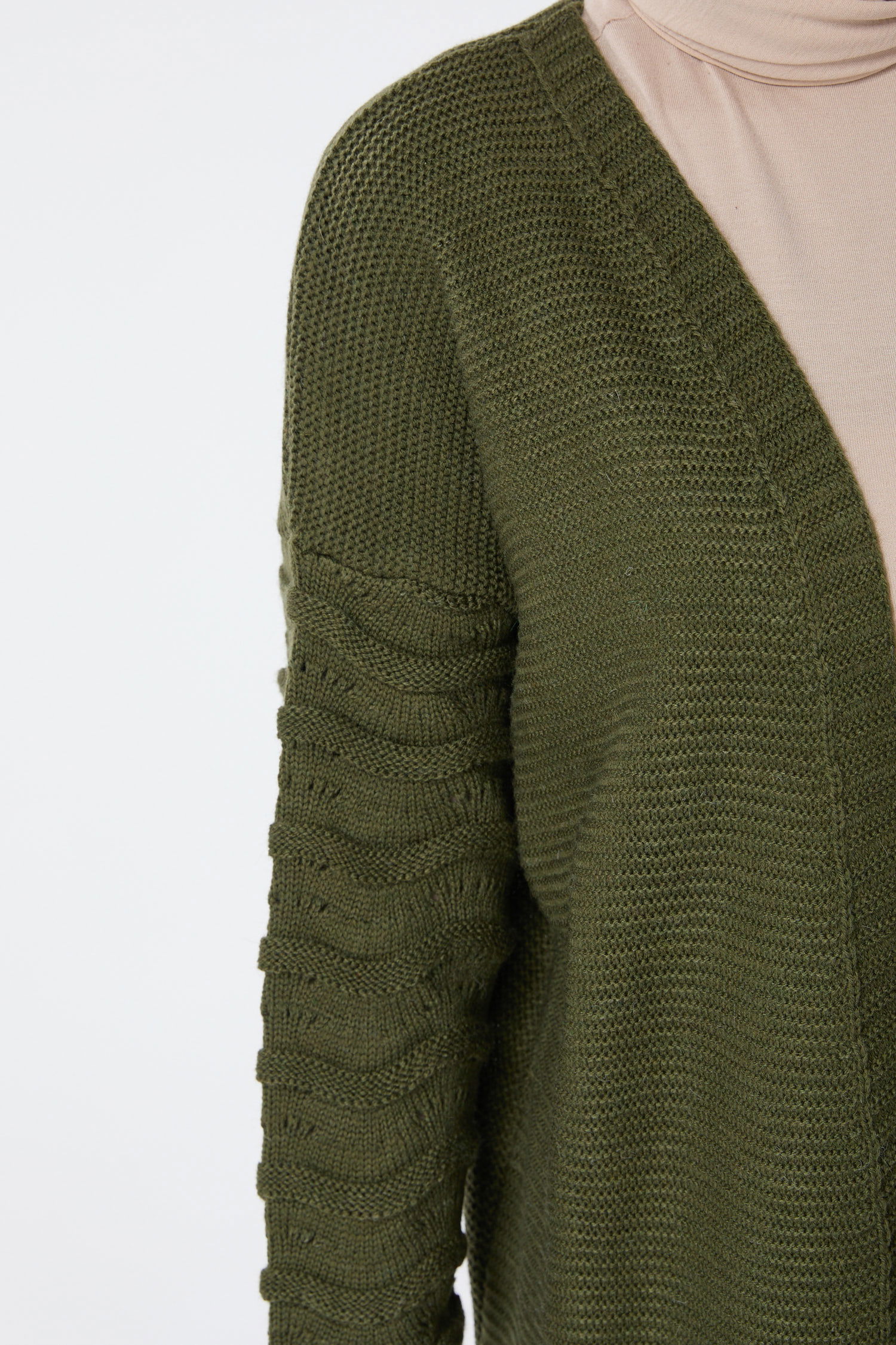 23704-HAKI Cepli Uzun Triko Hırka - 4