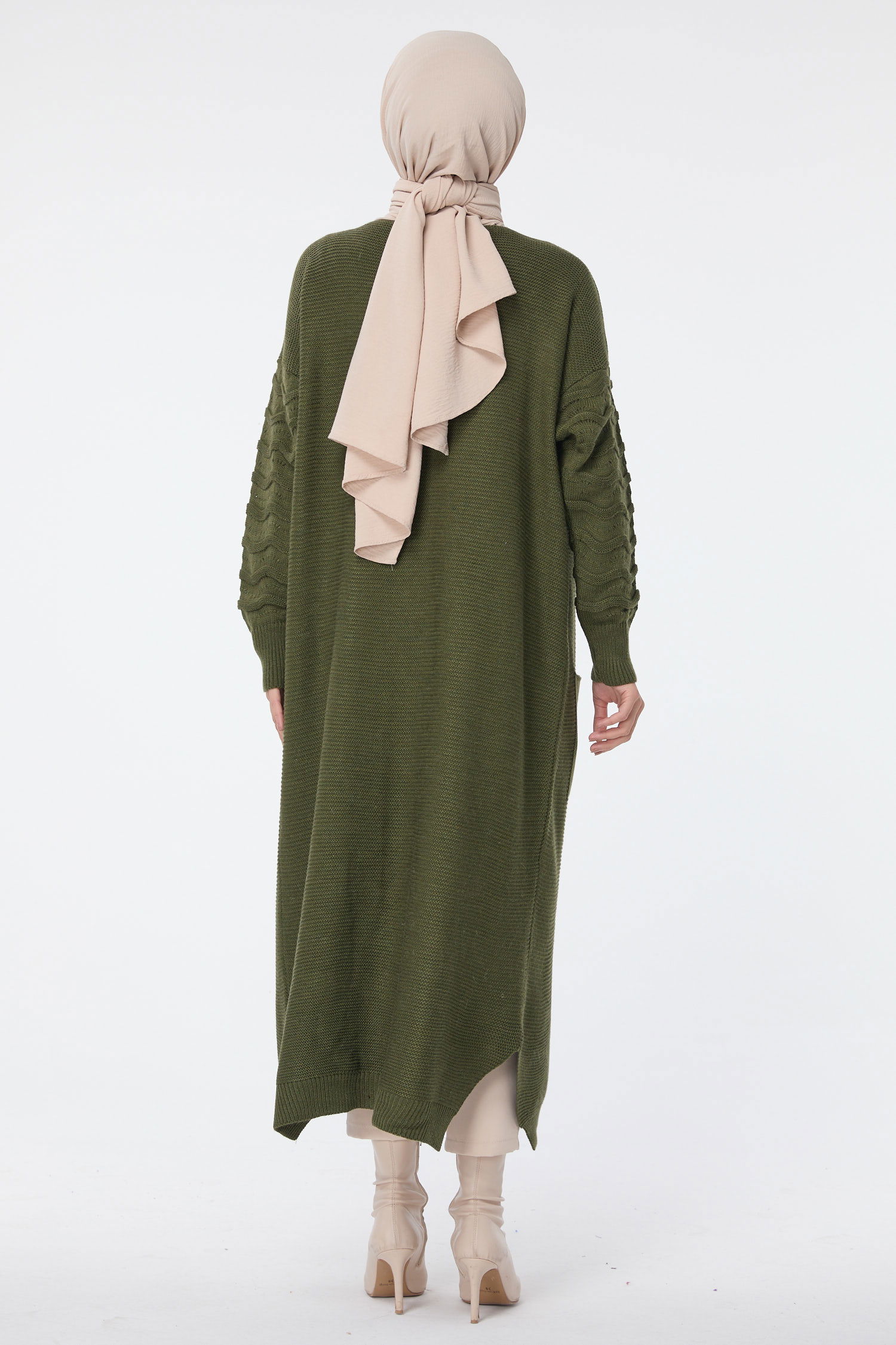 23704-HAKI Cepli Uzun Triko Hırka - 5