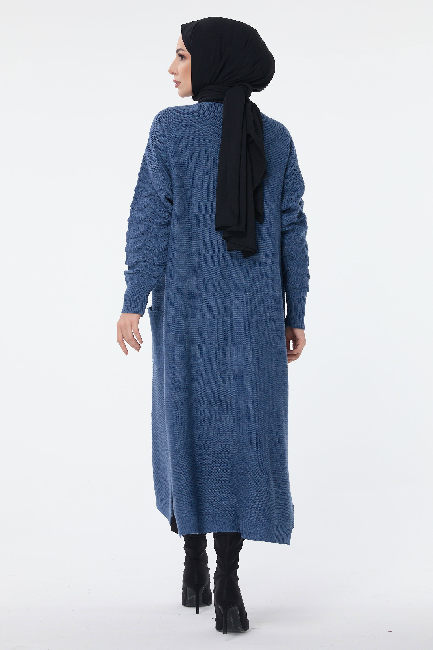 23704-INDIGO Cepli Uzun Triko Hırka - 5