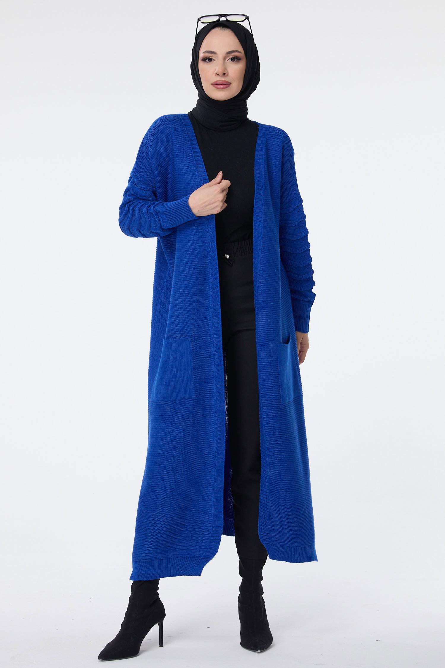 23704-SAKS Cepli Uzun Triko Hırka - 2