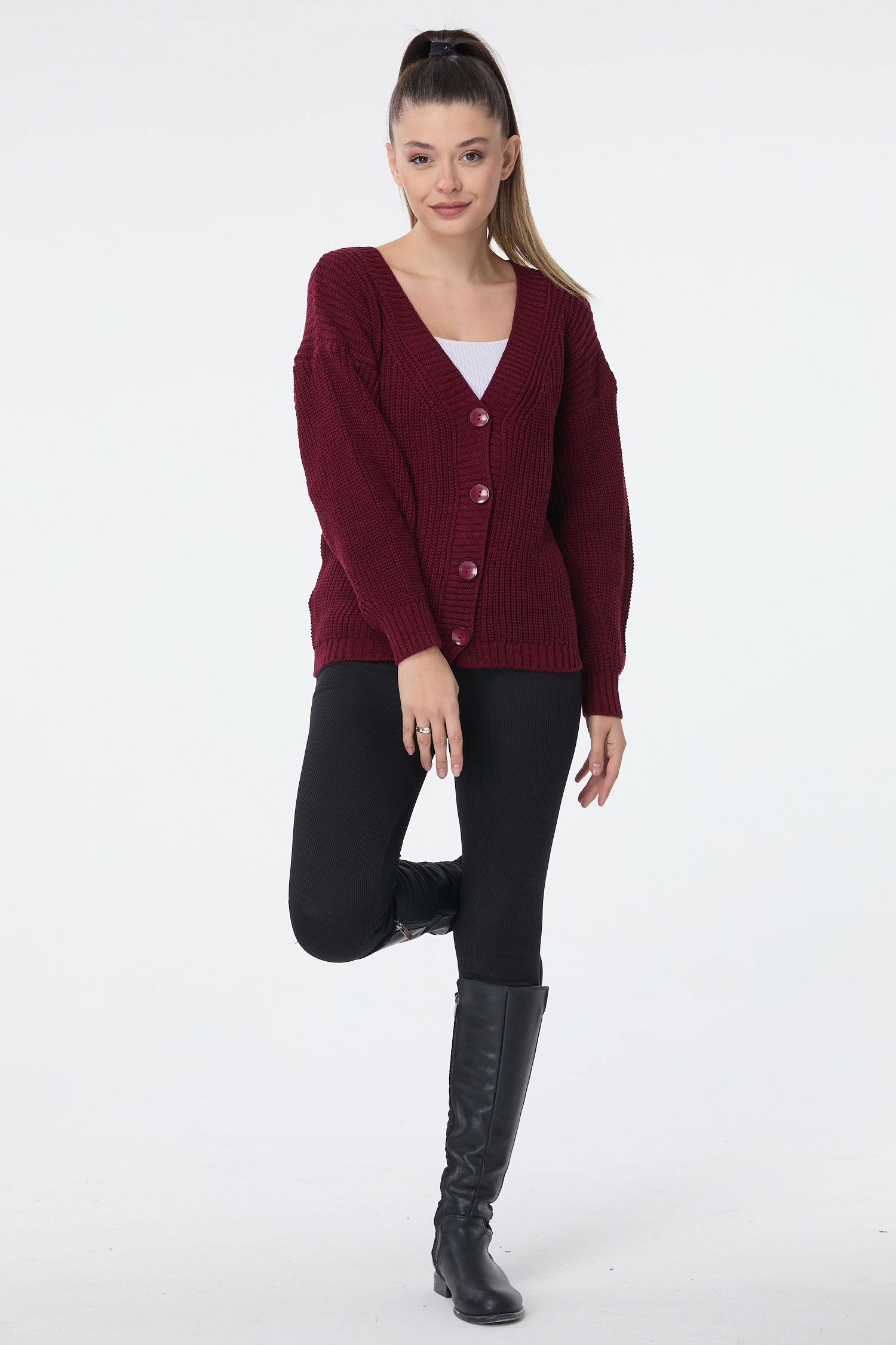 23705-BORDO Triko Hırka - 2