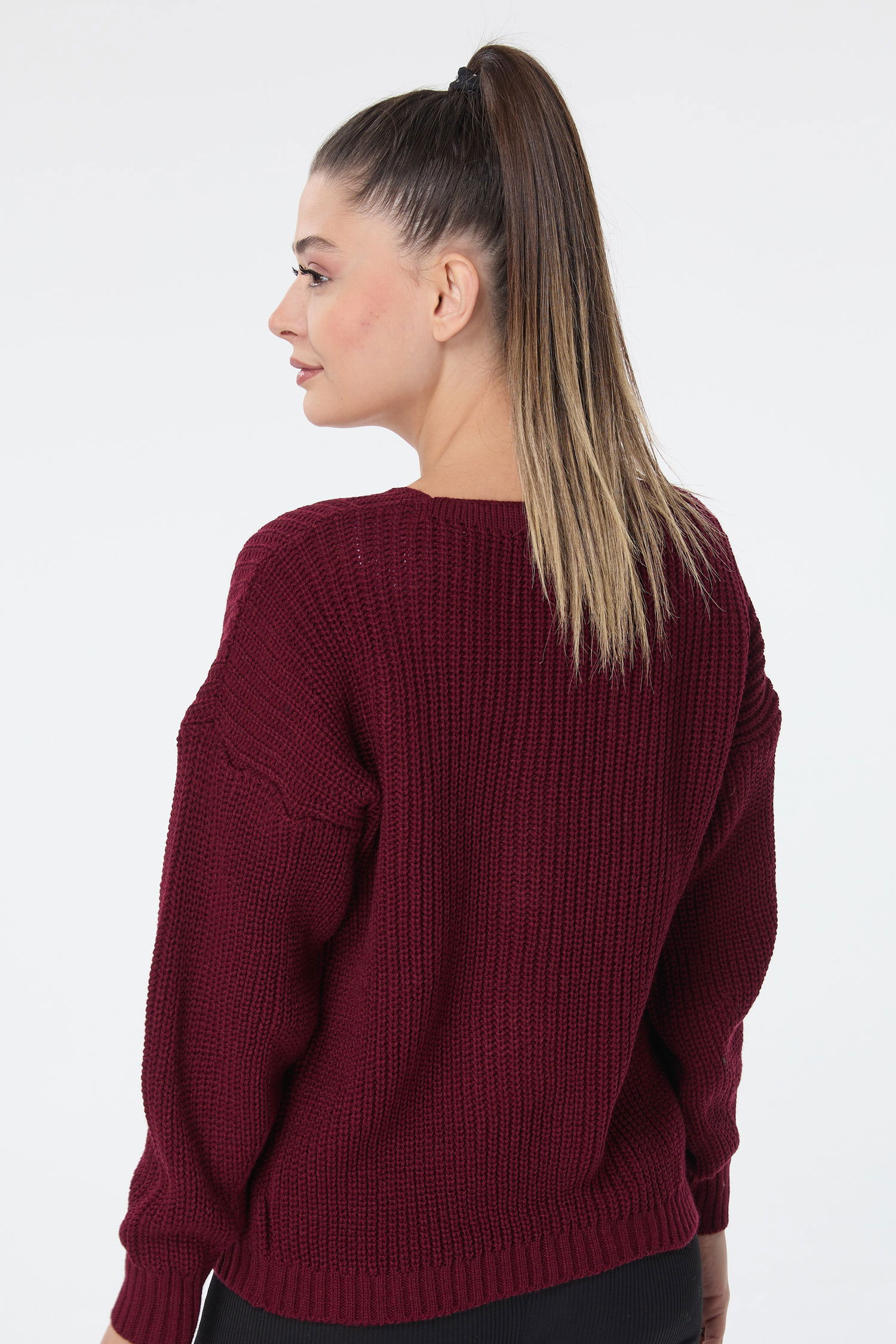 23705-BORDO Triko Hırka - 5