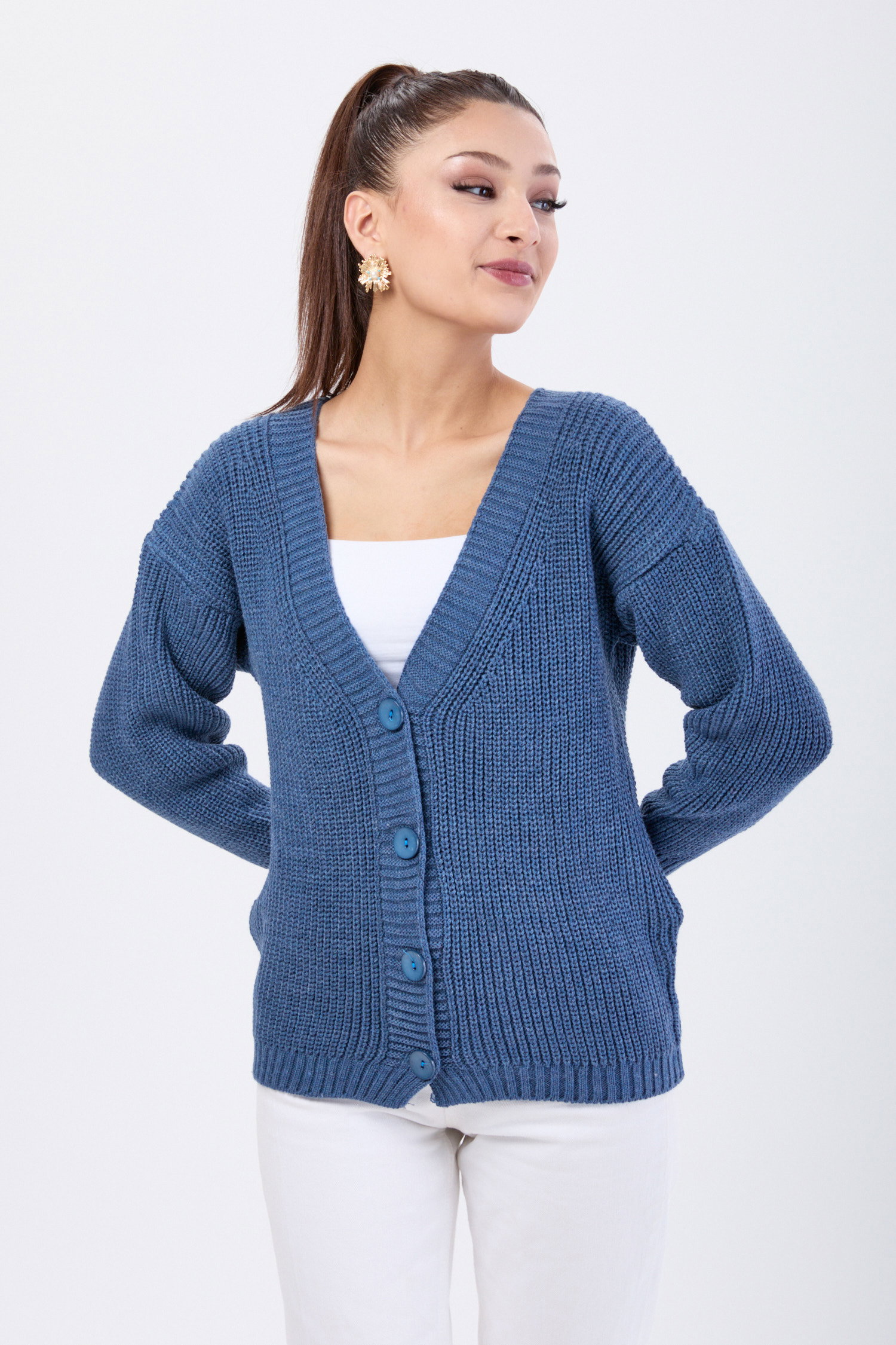 23705-INDIGO Triko Hırka - 1