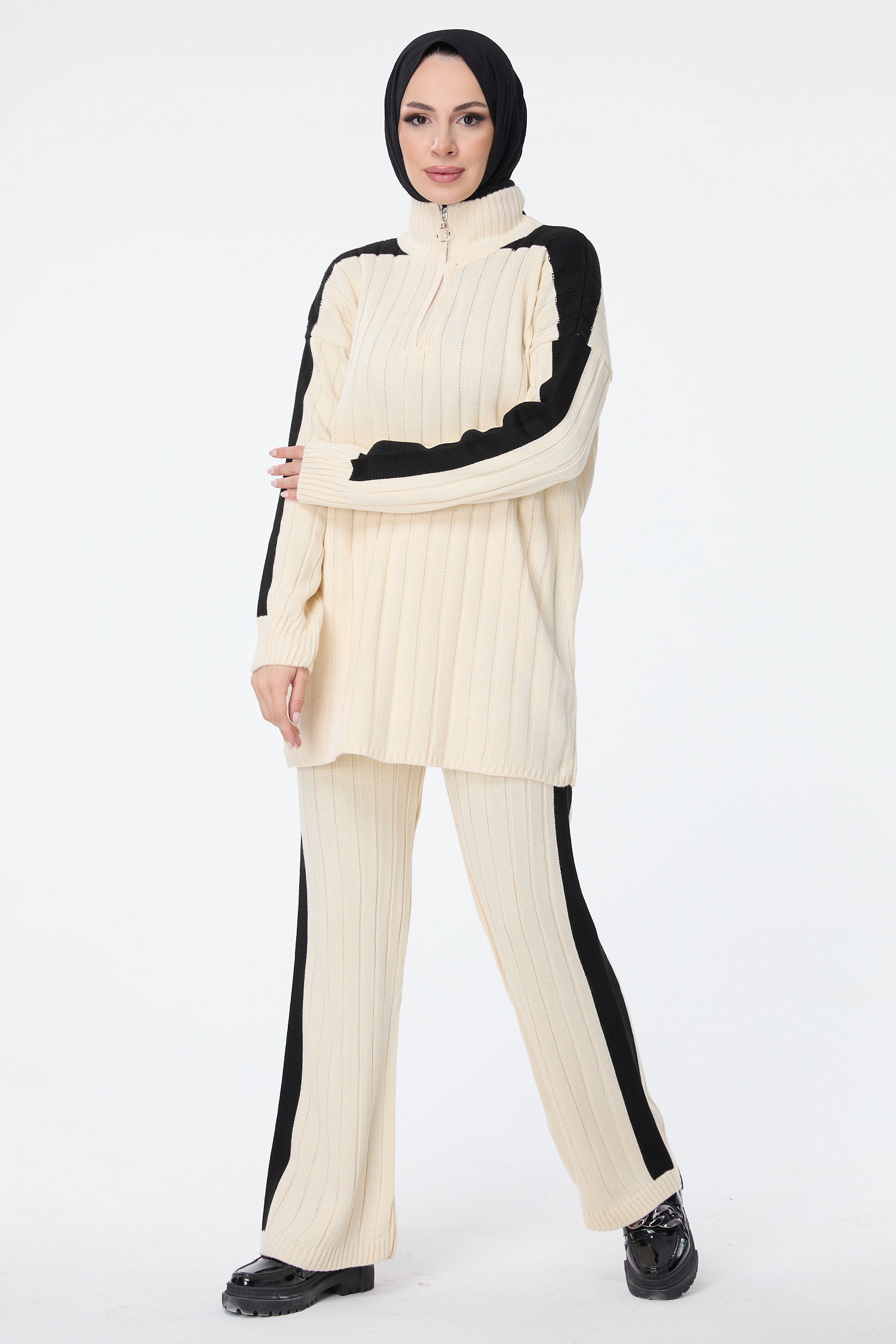 23706-KREM Triko Tunik Pantolon - 1