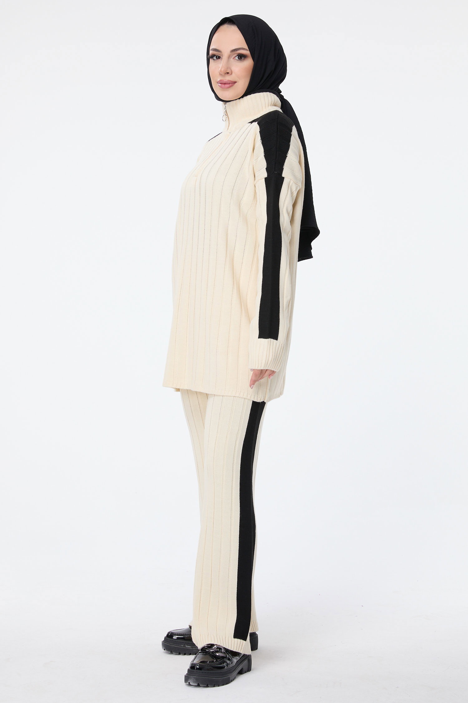 23706-KREM Triko Tunik Pantolon - 3