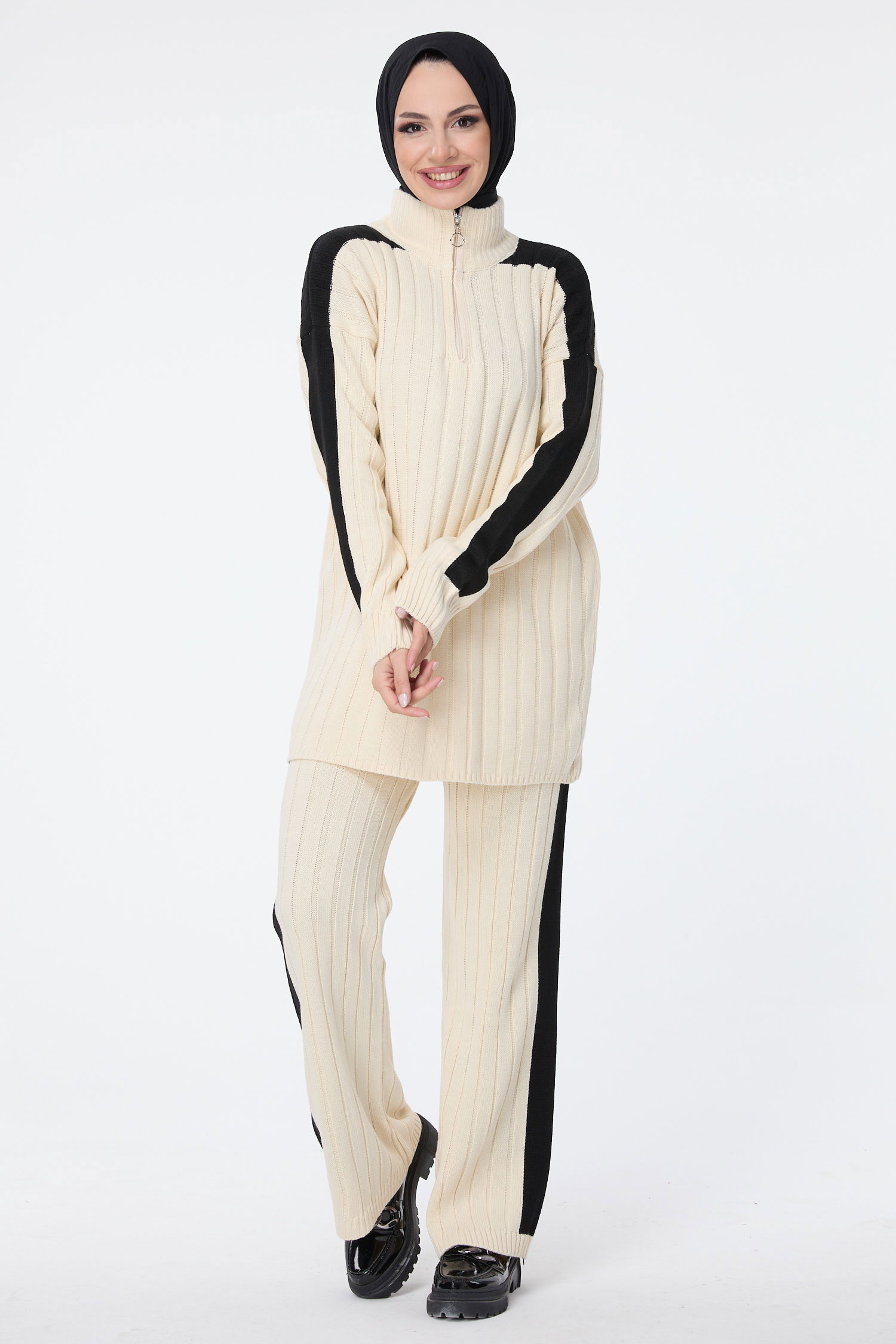 23706-KREM Triko Tunik Pantolon - 4