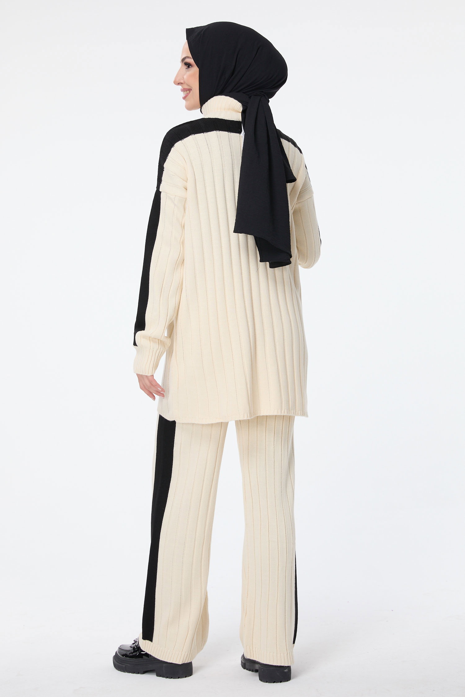 23706-KREM Triko Tunik Pantolon - 5