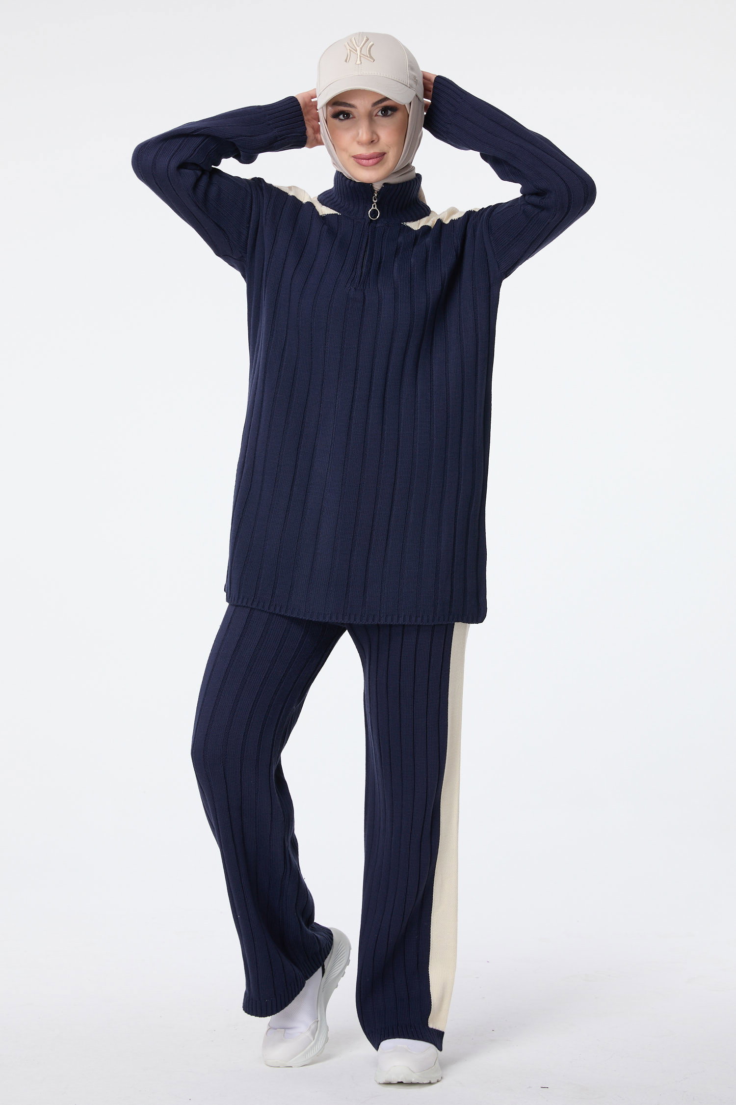 23706-LACIVERT Triko Tunik Pantolon - 1