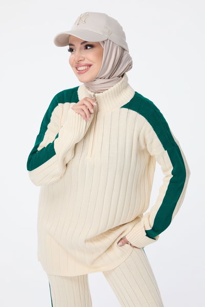 23706-YESIL Triko Tunik Pantolon 