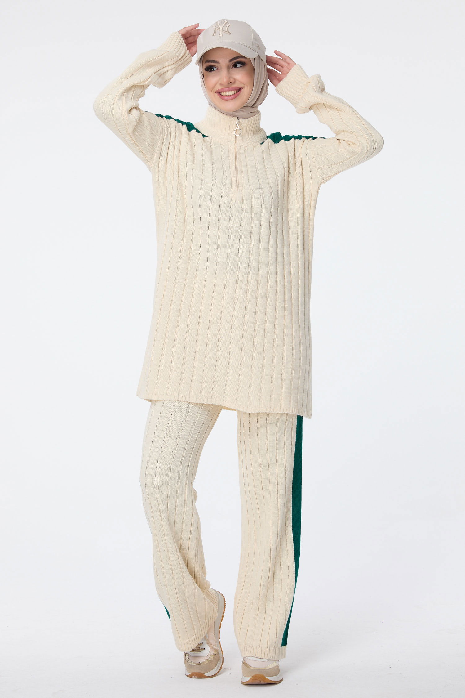 23706-YESIL Triko Tunik Pantolon - 2