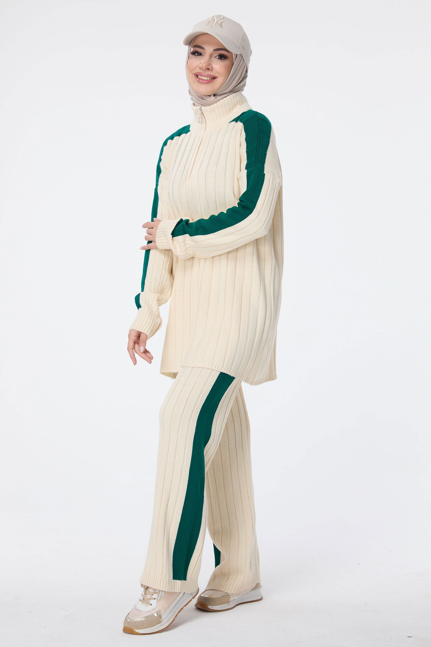 23706-YESIL Triko Tunik Pantolon - 3