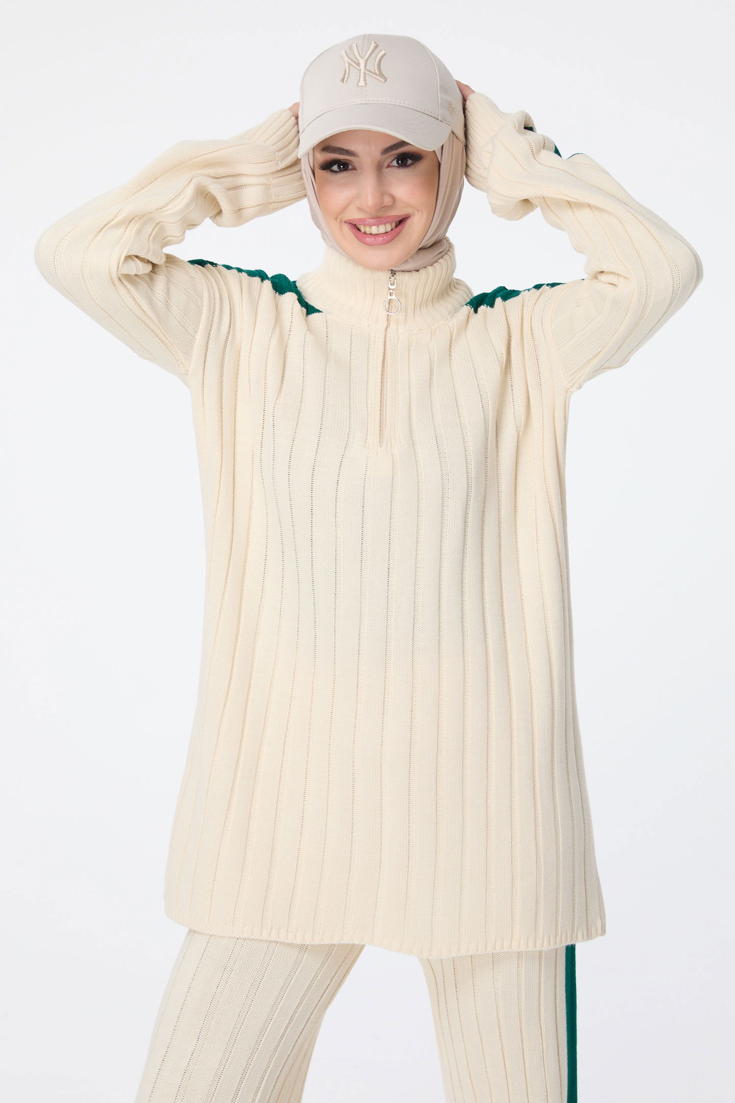 23706-YESIL Triko Tunik Pantolon - 4