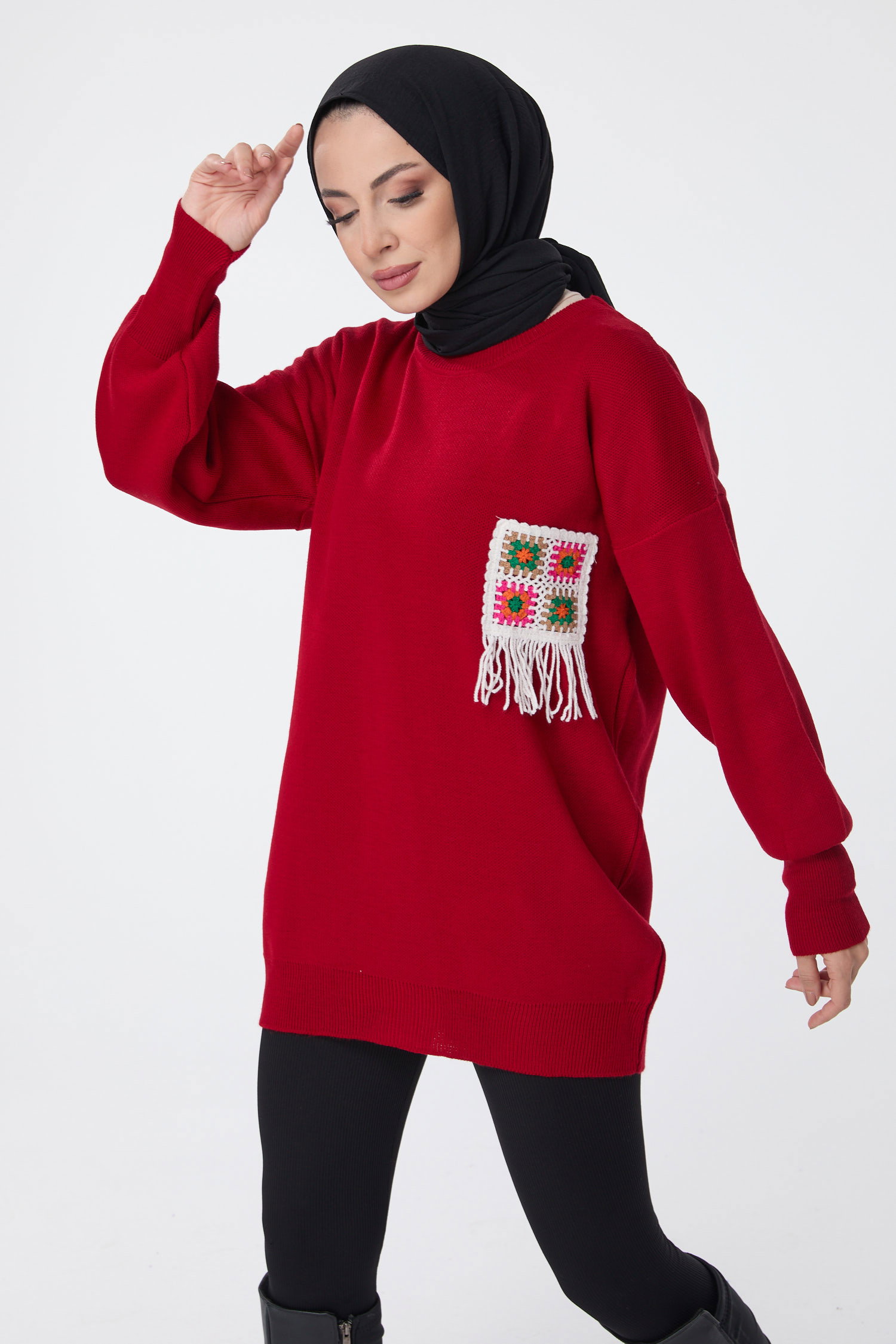 23708-KIRMIZI Triko Kazak - 1