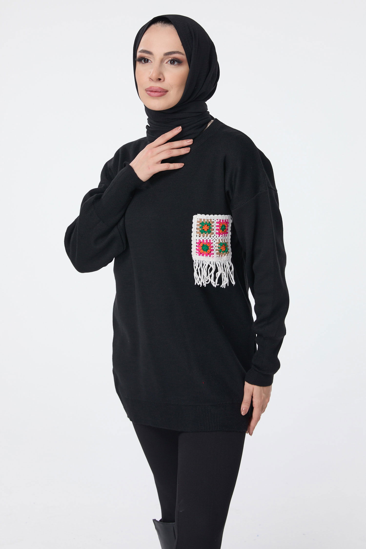23708-SIYAH Triko Kazak - 1