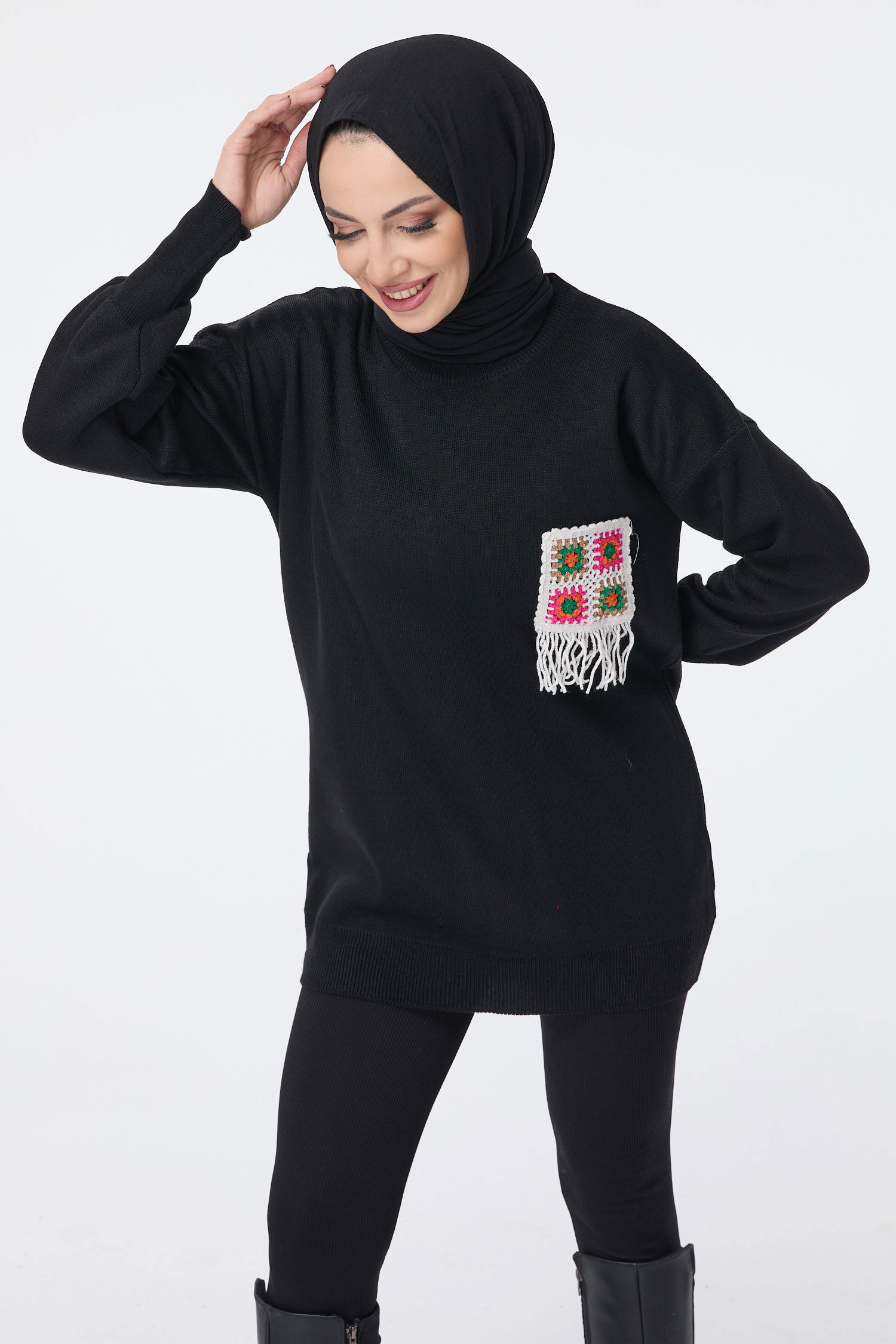 23708-SIYAH Triko Kazak - 3