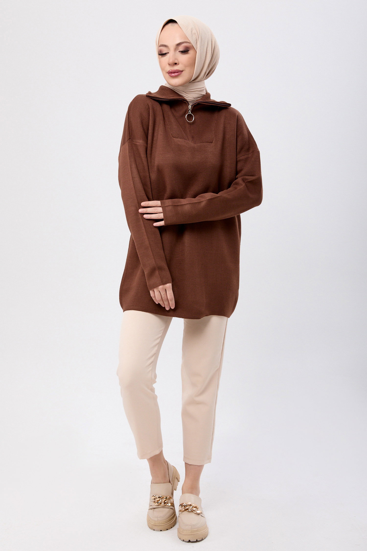 23709-KAHVE Triko Kazak - 2