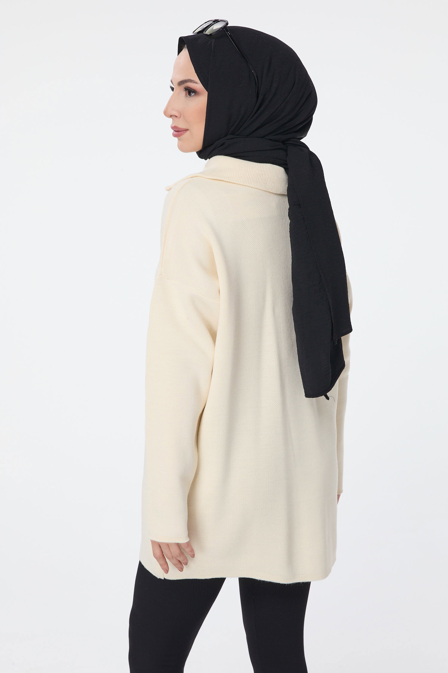 23709-KREM Triko Kazak - 5