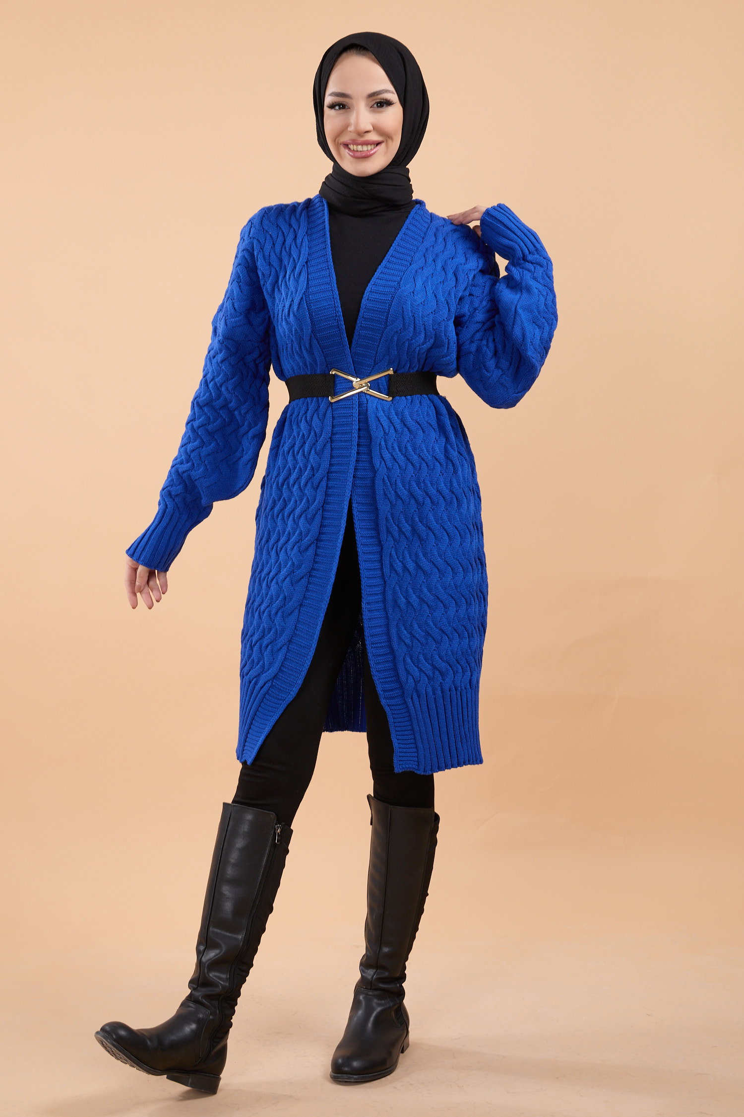 23766-SAKS Örgü Desen Triko Hırka - 1