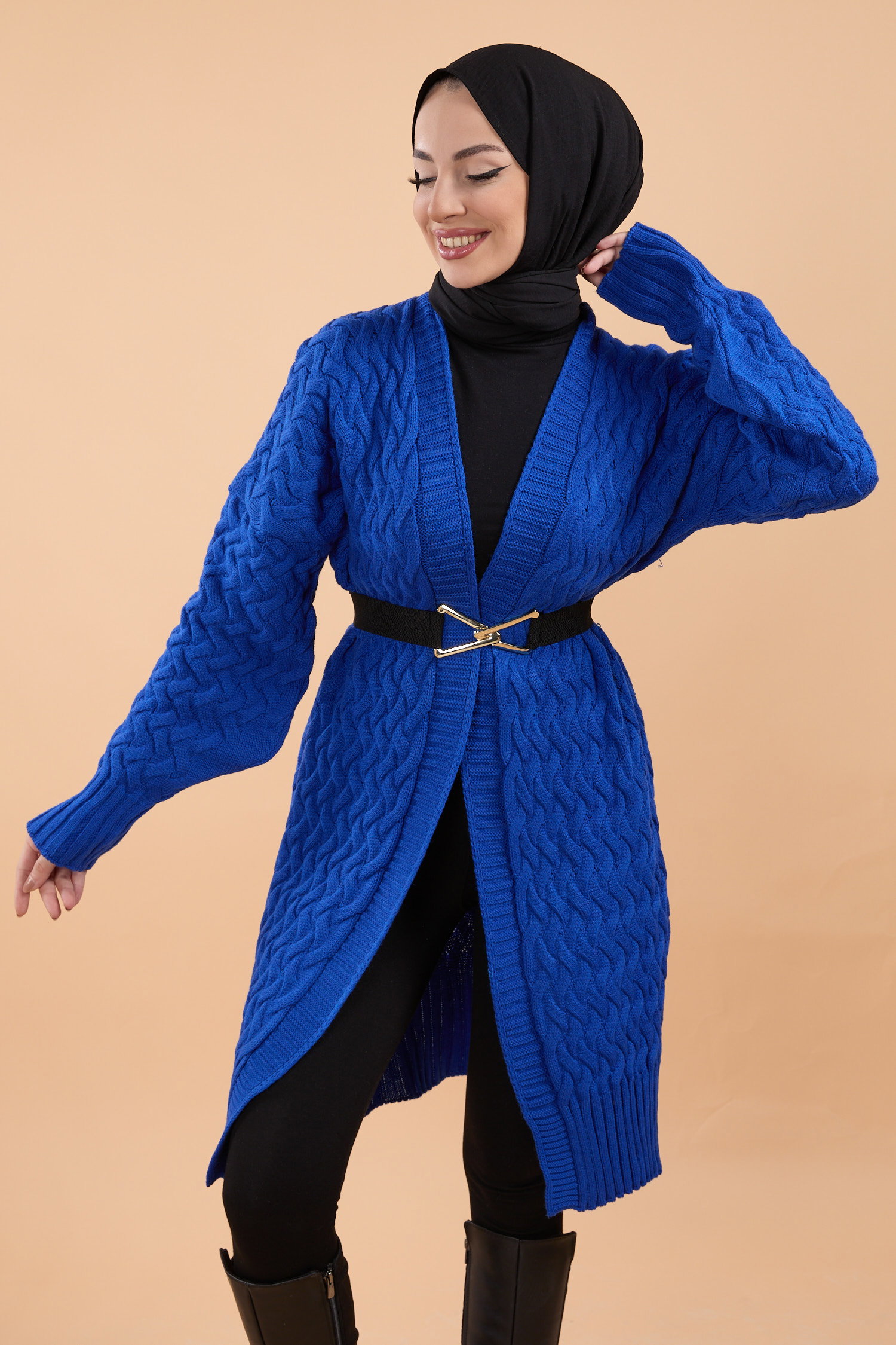 23766-SAKS Örgü Desen Triko Hırka - 2