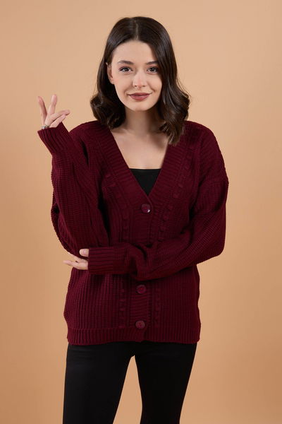 23768-BORDO Triko Hırka 