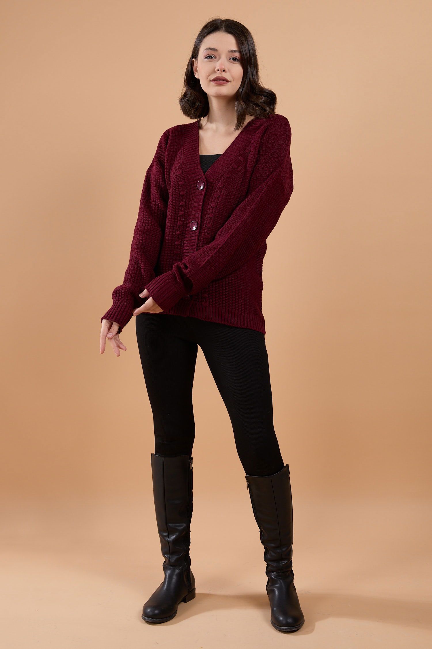 23768-BORDO Triko Hırka - 2