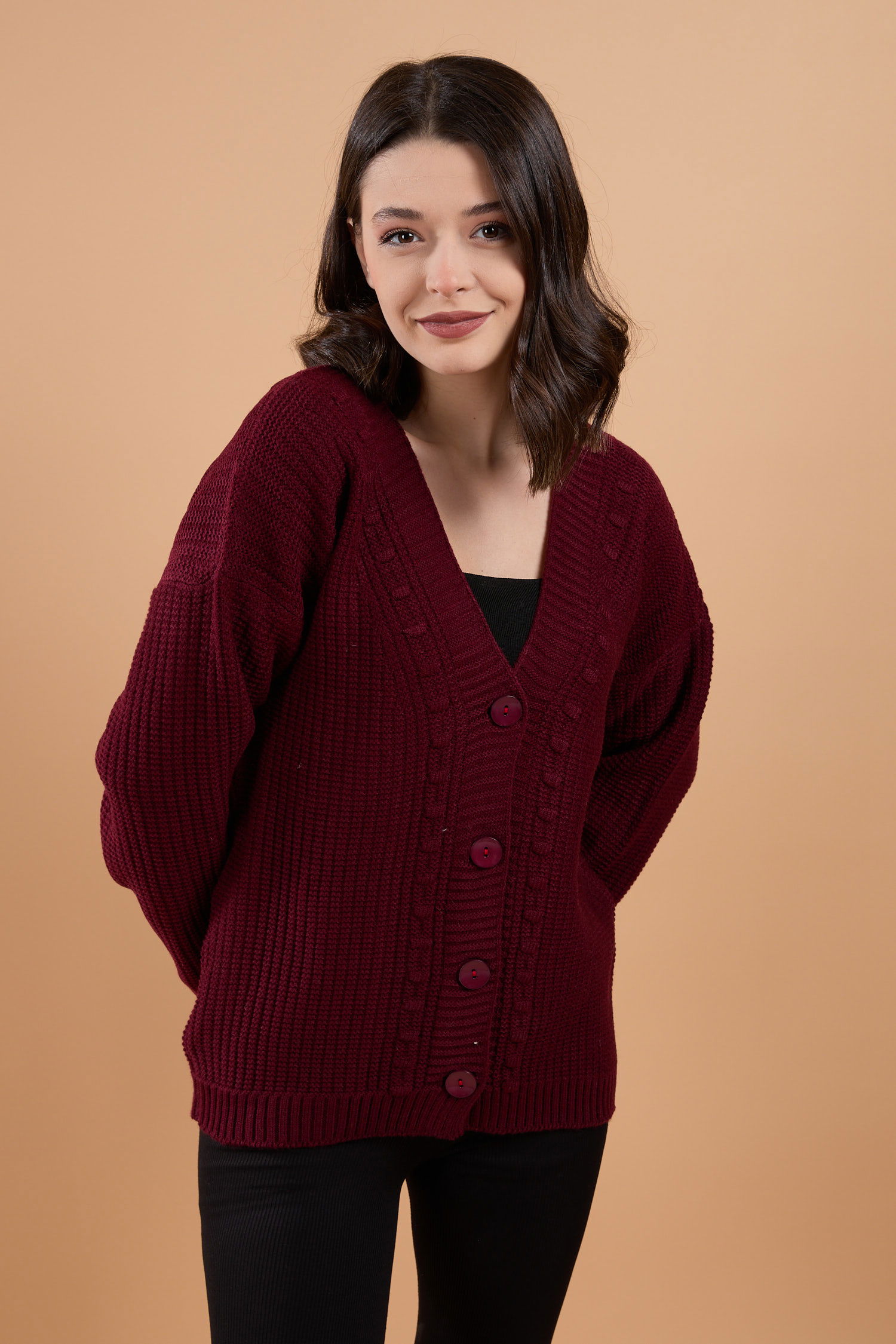 23768-BORDO Triko Hırka - 4