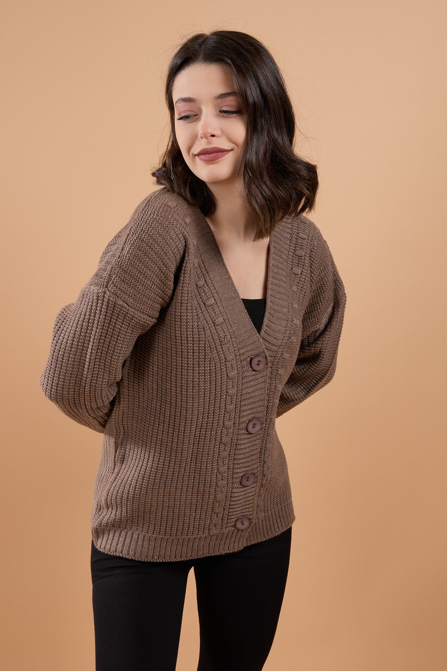 Triko Hırka Koyu Vizon - 23768 - 2