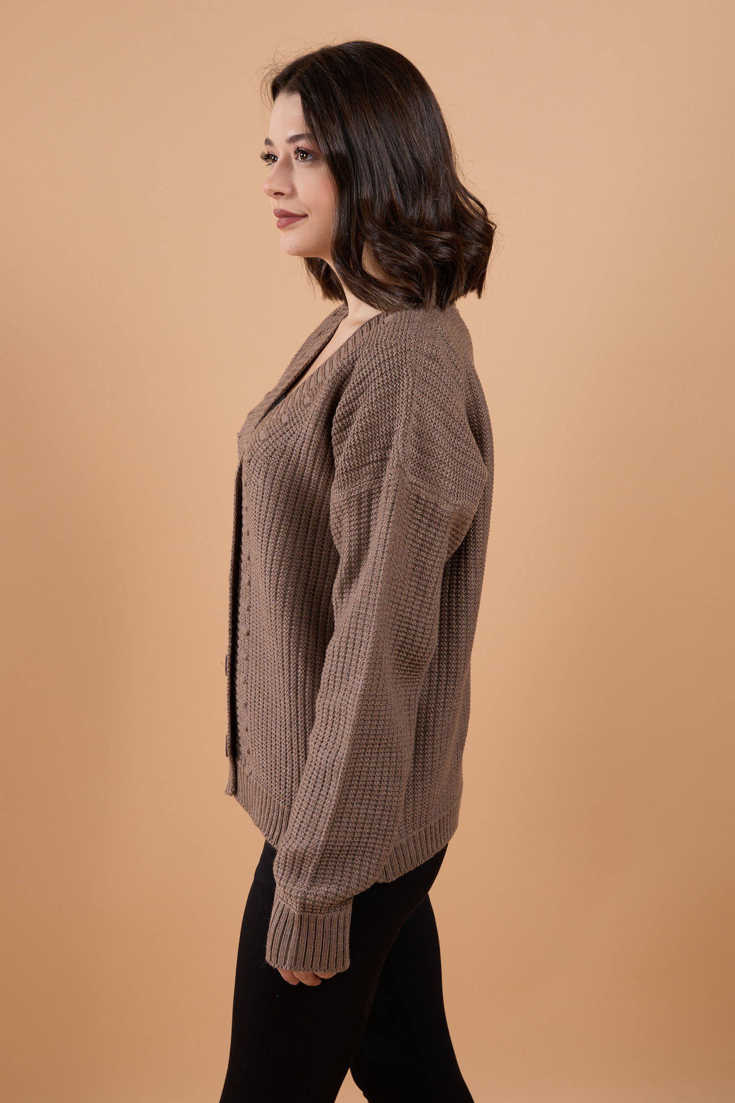 Triko Hırka Koyu Vizon - 23768 - 3