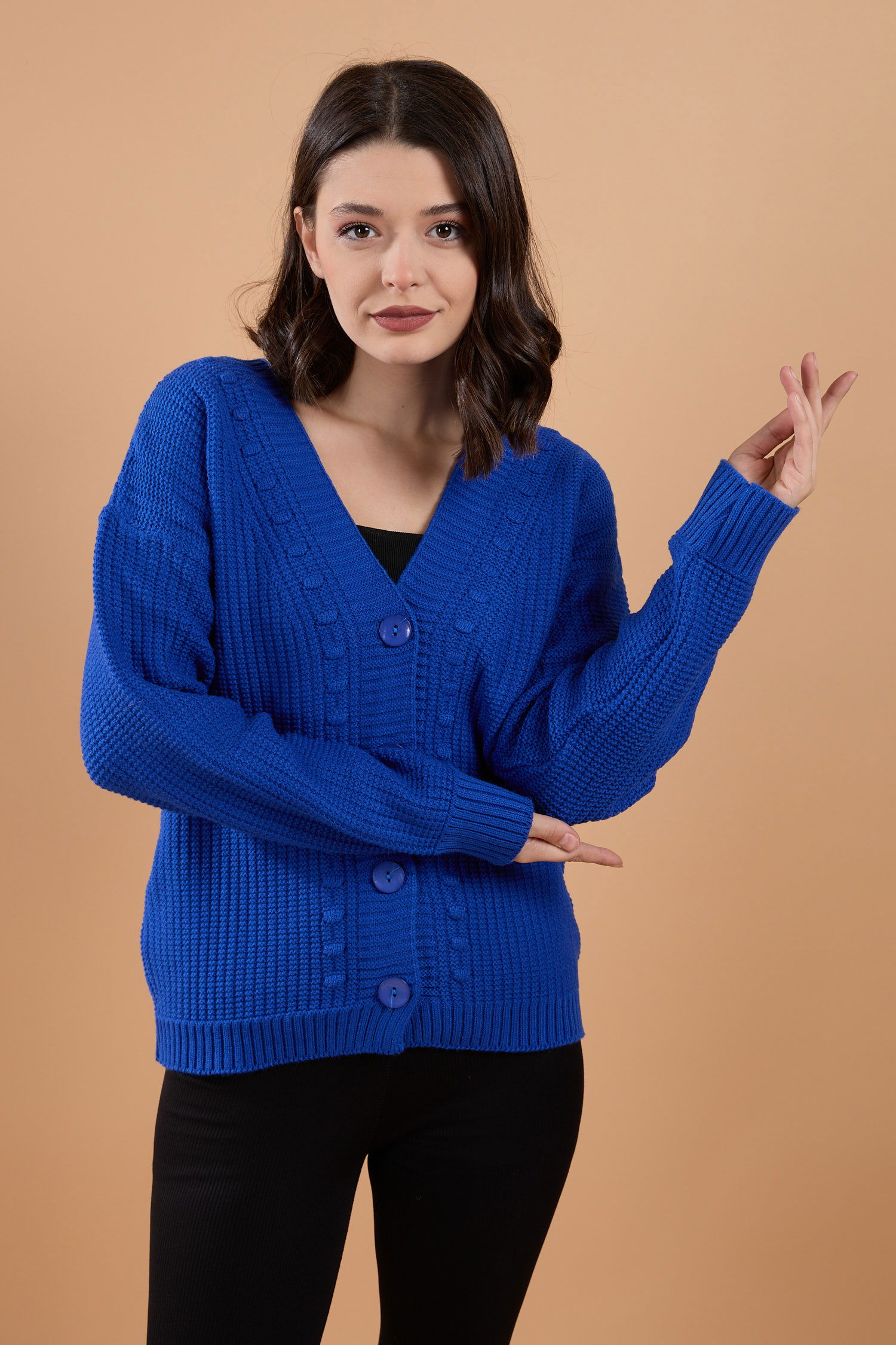 Triko Hırka Saks - 23768 - 4