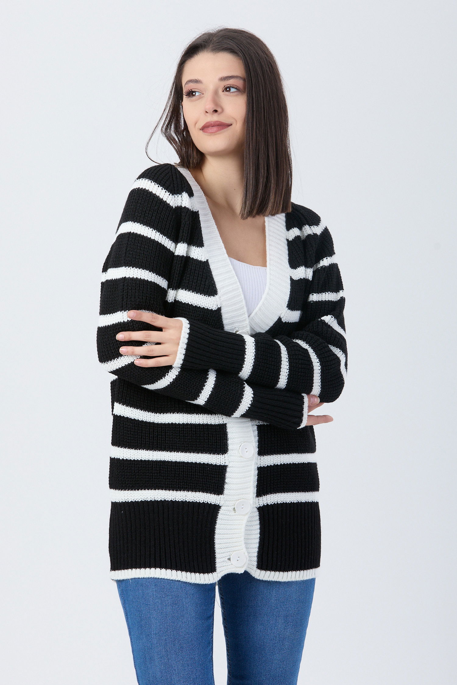 23769-BEYAZ Triko Hırka - 2