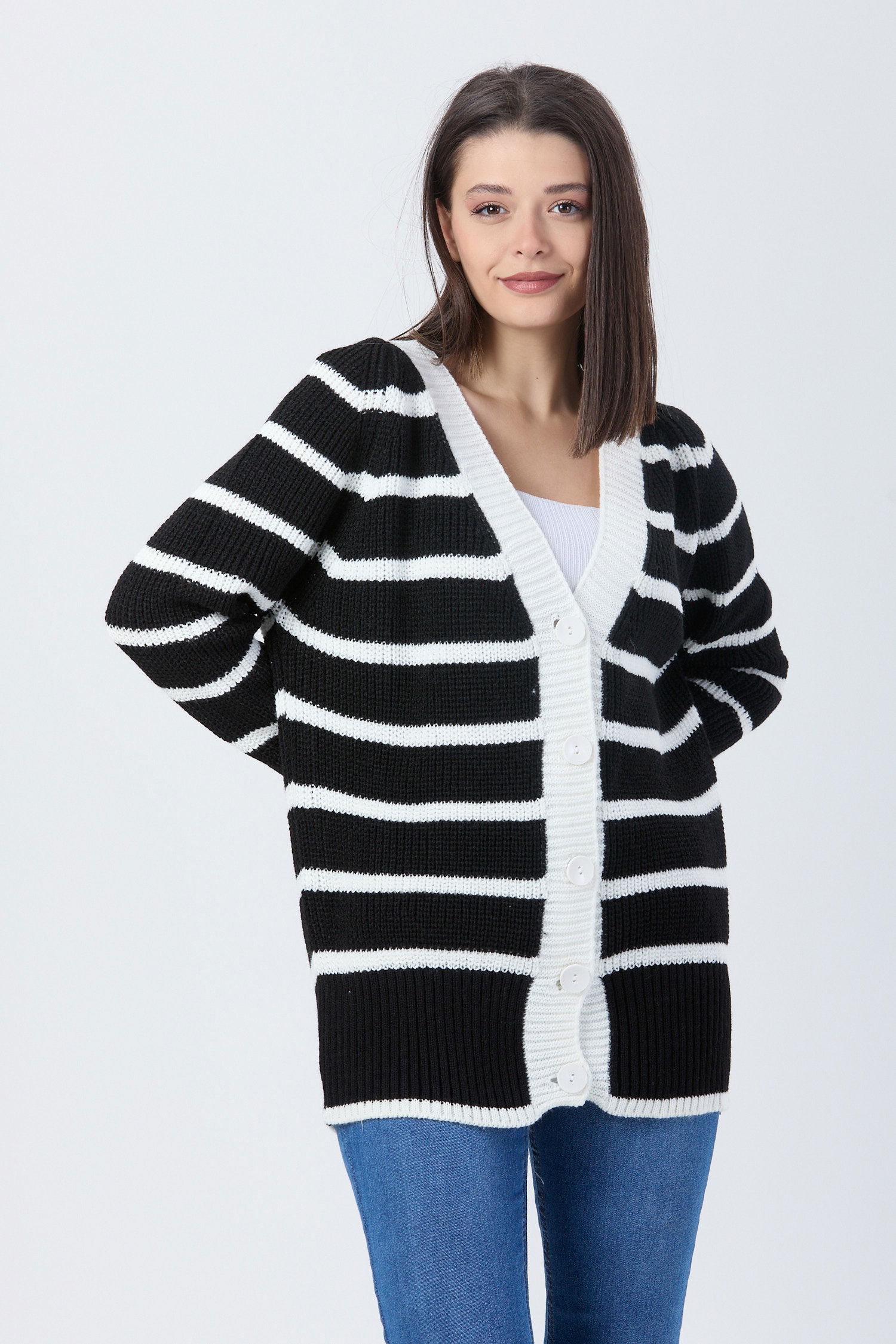 23769-BEYAZ Triko Hırka - 4