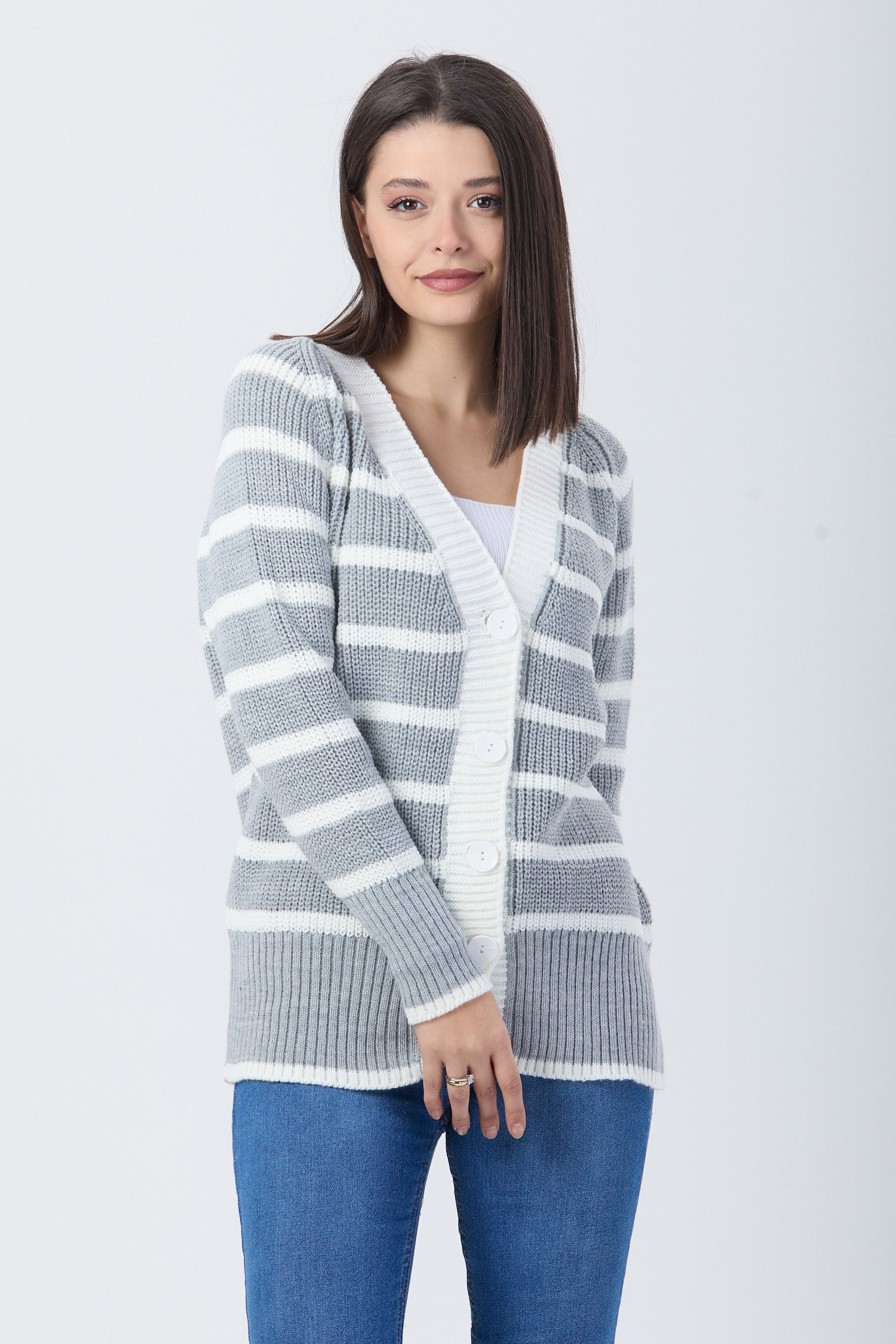 23769-GRI Triko Hırka - 4