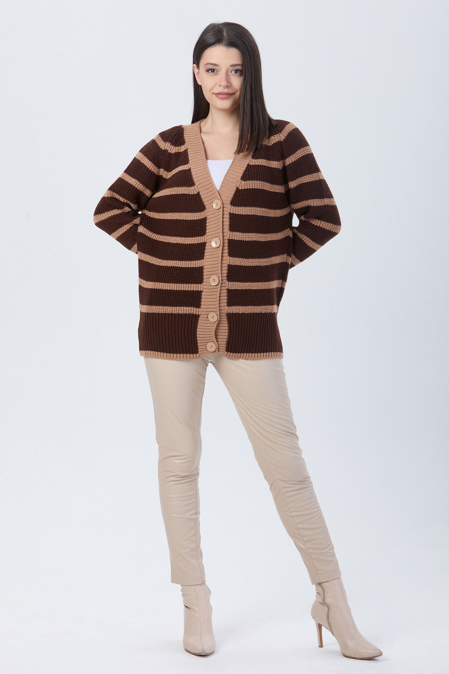 23769-KAHVE Triko Hırka - 1