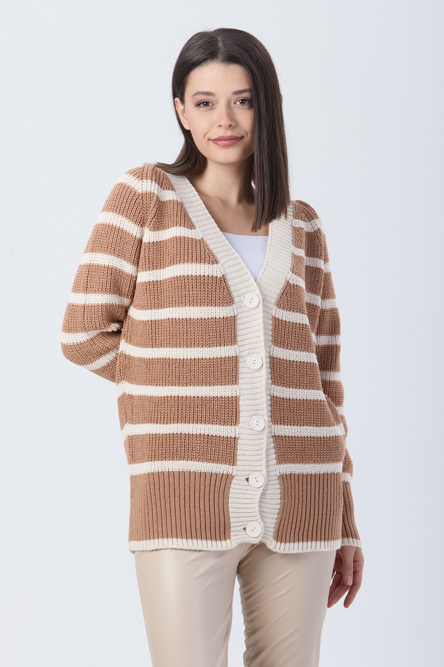 23769-KARAMEL Triko Hırka - 2