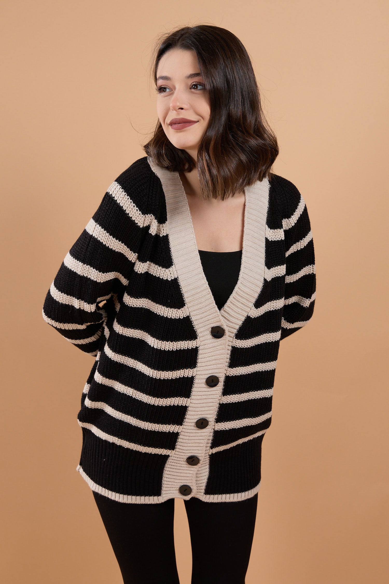 23769-KREM Triko Hırka - 1