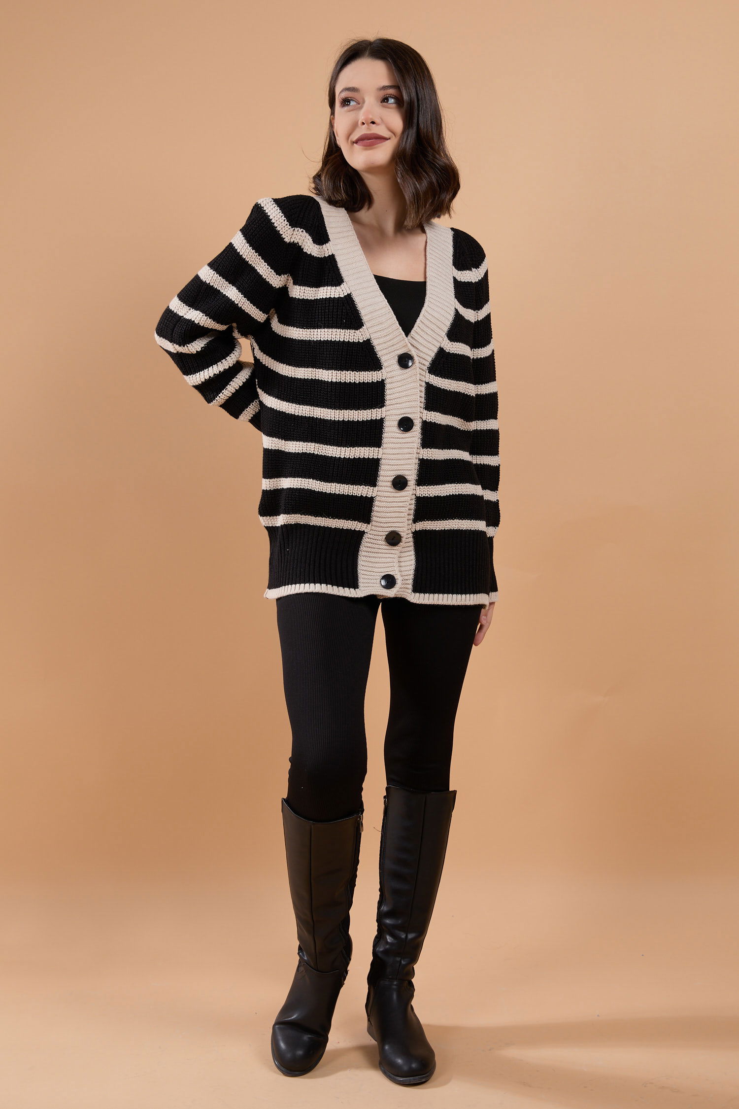 23769-KREM Triko Hırka - 2