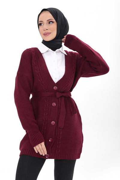 23789-BORDO Triko Hırka 