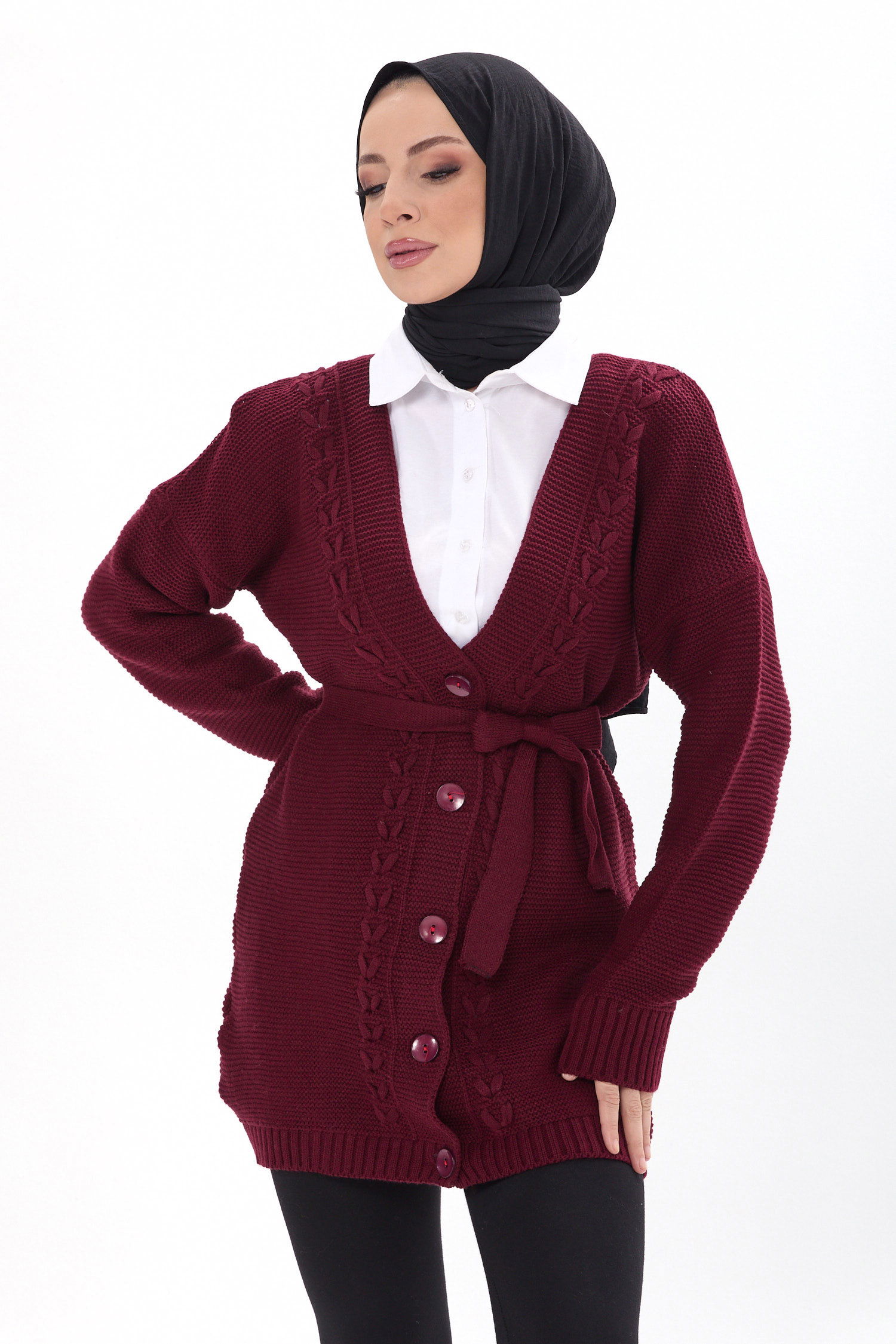 23789-BORDO Triko Hırka - 2