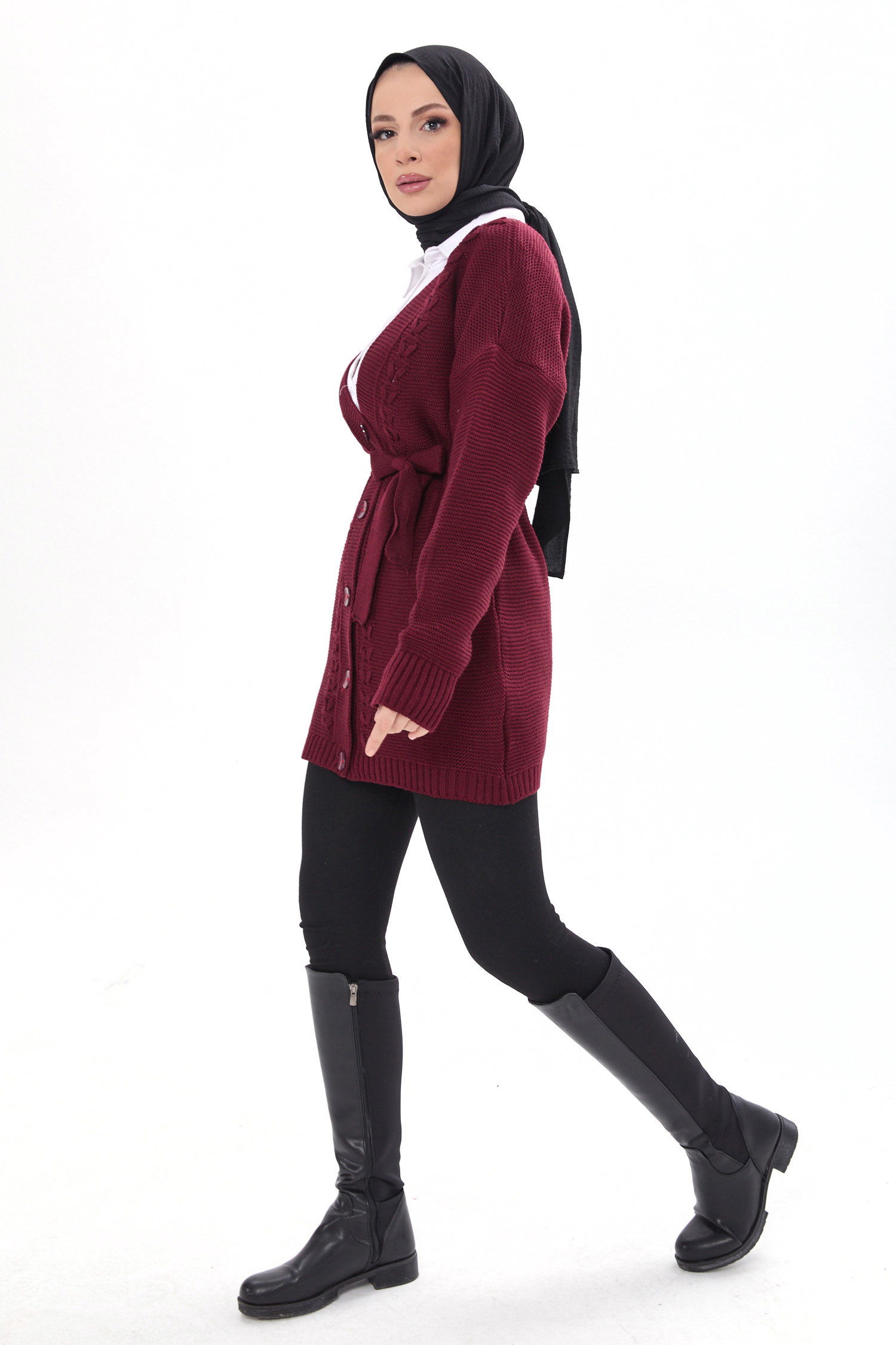 23789-BORDO Triko Hırka - 3