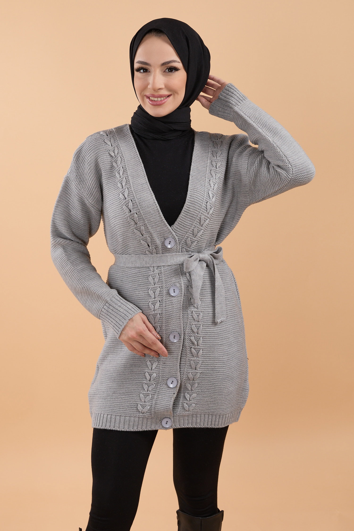 23789-GRI Triko Hırka - 1