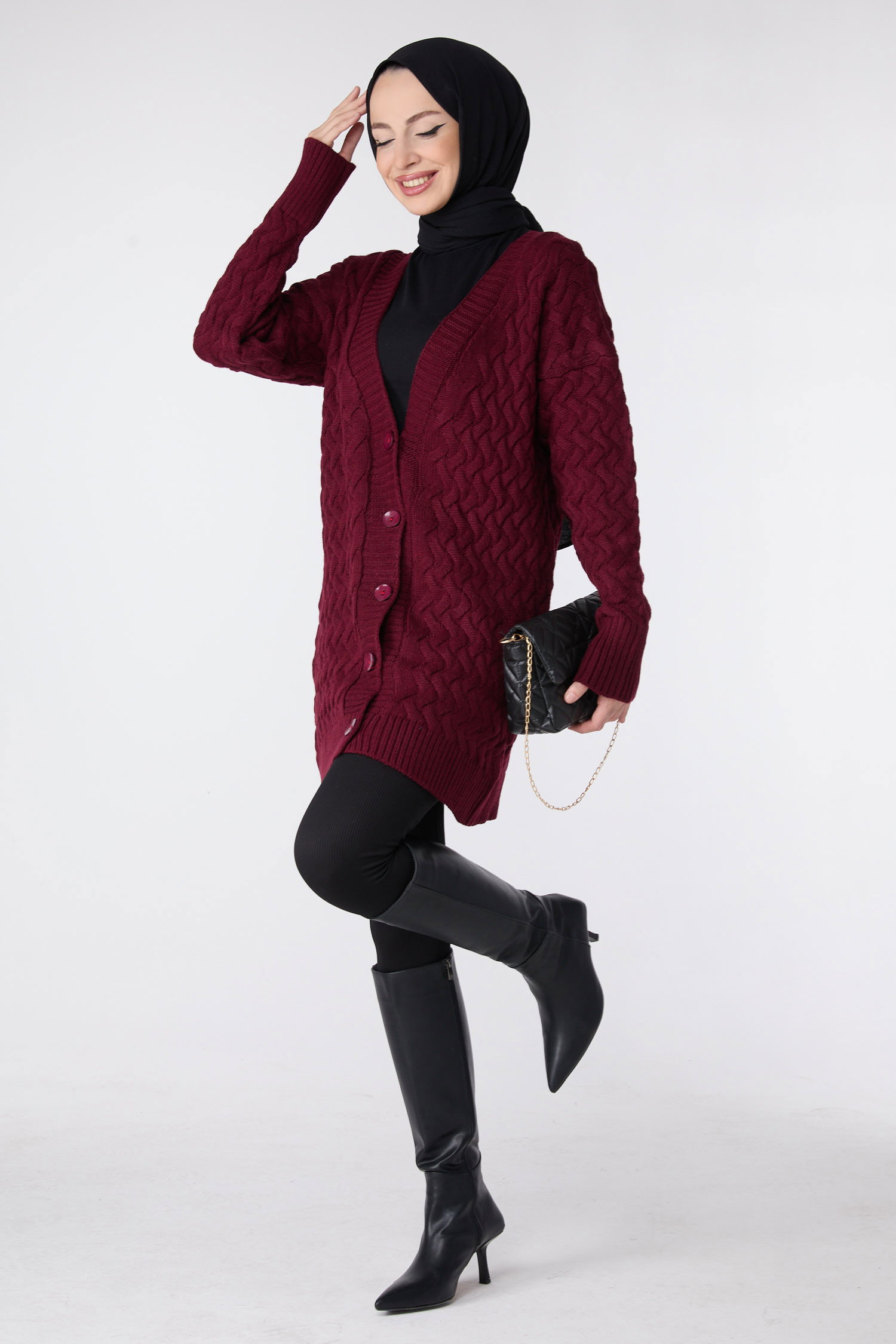 23790-BORDO Triko Hırka - 1