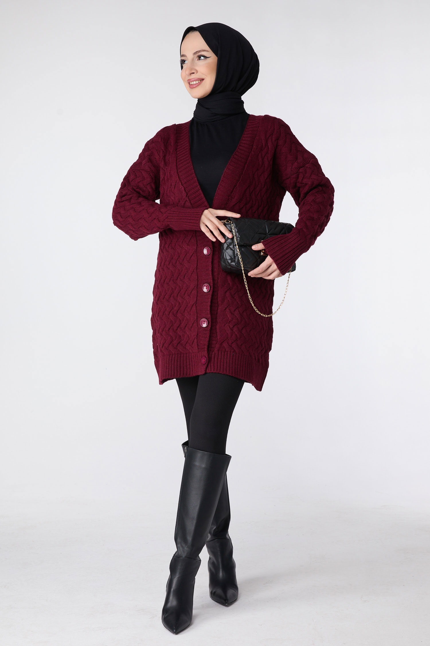 23790-BORDO Triko Hırka - 2