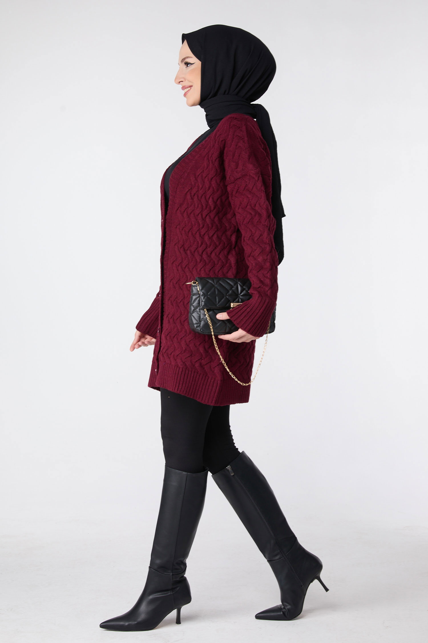 23790-BORDO Triko Hırka - 3